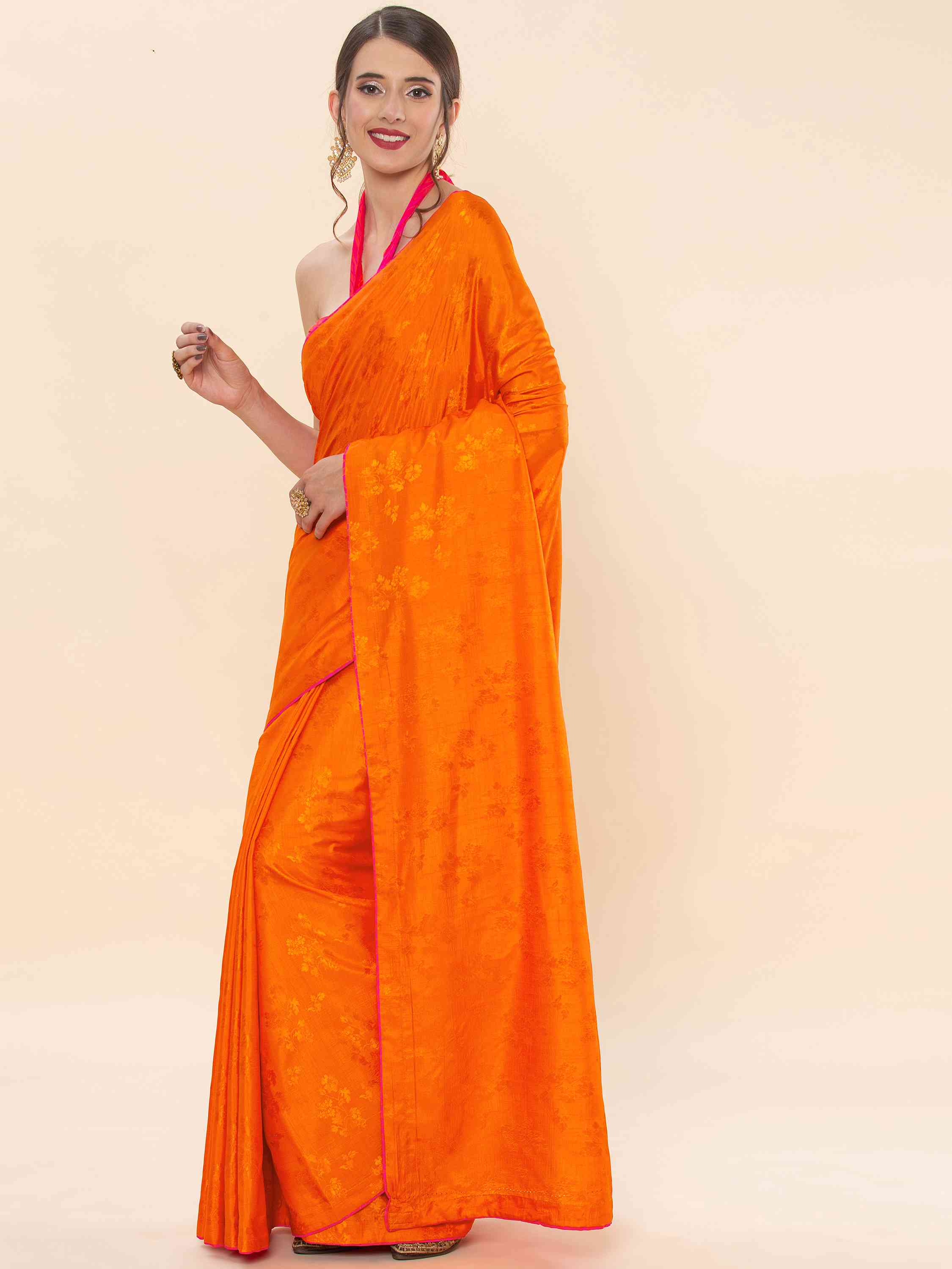 ORANGE BLENDED SILK IRISH JACQUARD SAREE