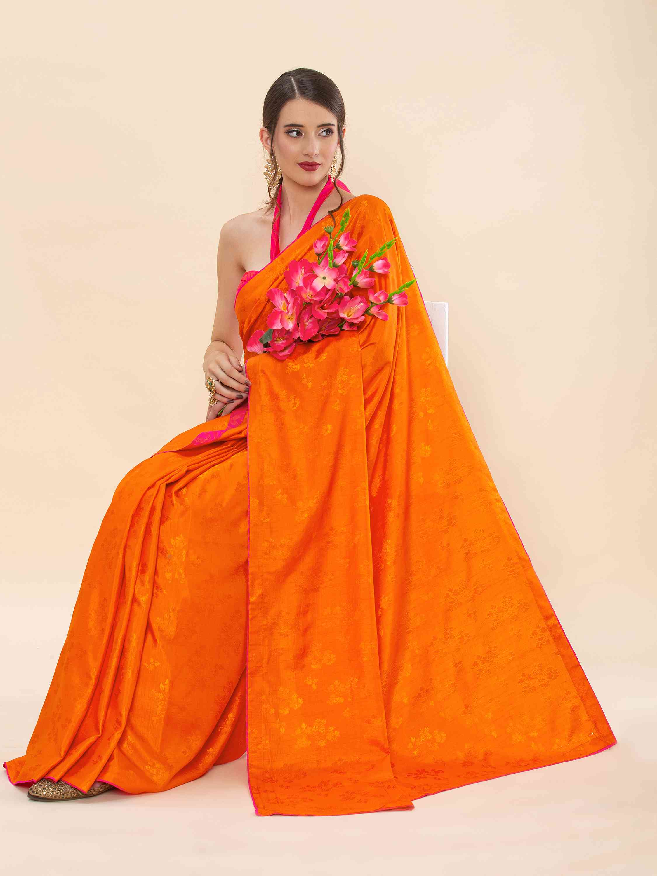 ORANGE BLENDED SILK IRISH JACQUARD SAREE