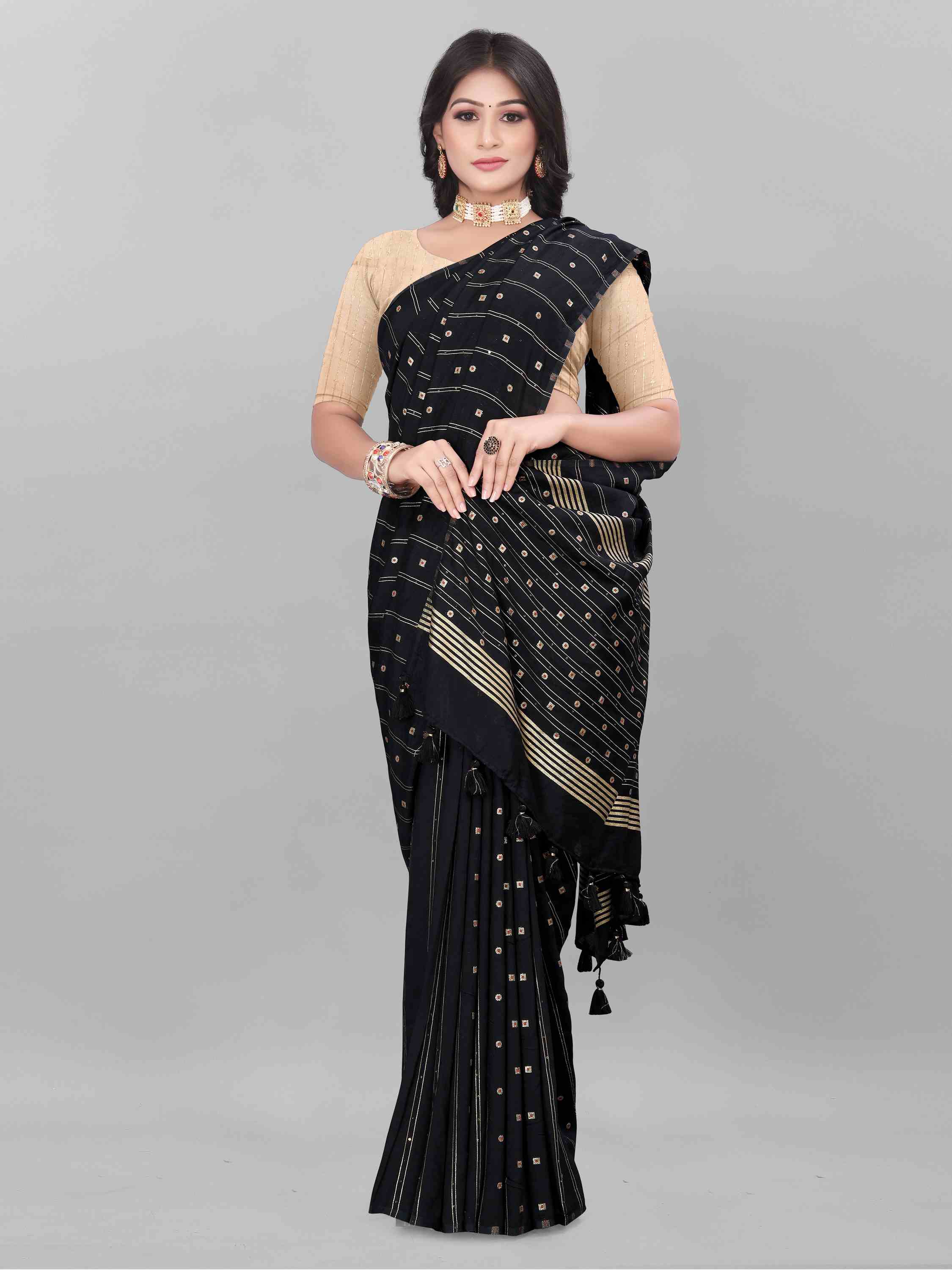 BLACK FEEZY FIGARO LIVA SILK SAREE