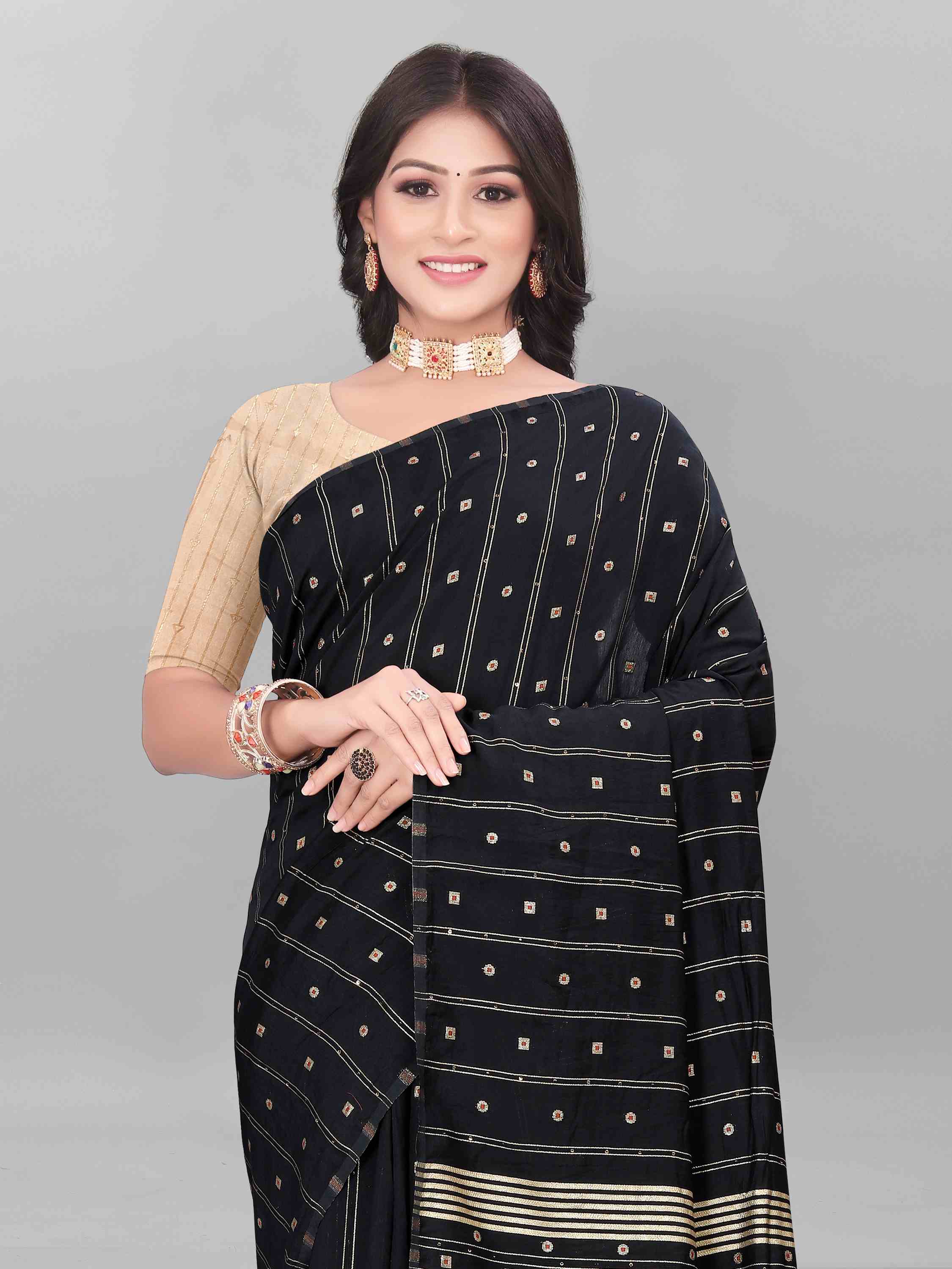 BLACK FEEZY FIGARO LIVA SILK SAREE