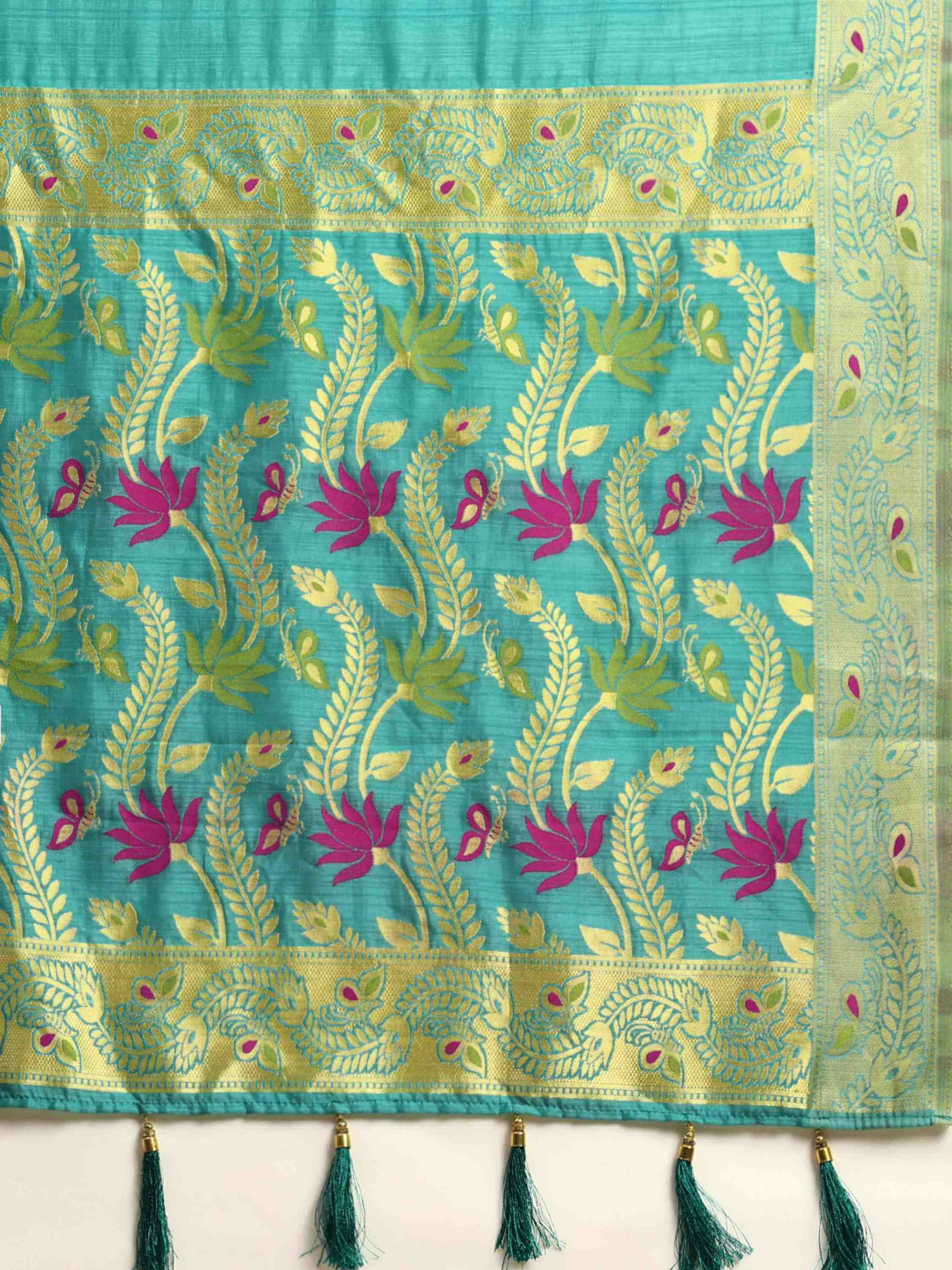 TURQUOISE BANARASI BUTTERFLY SILK SAREE