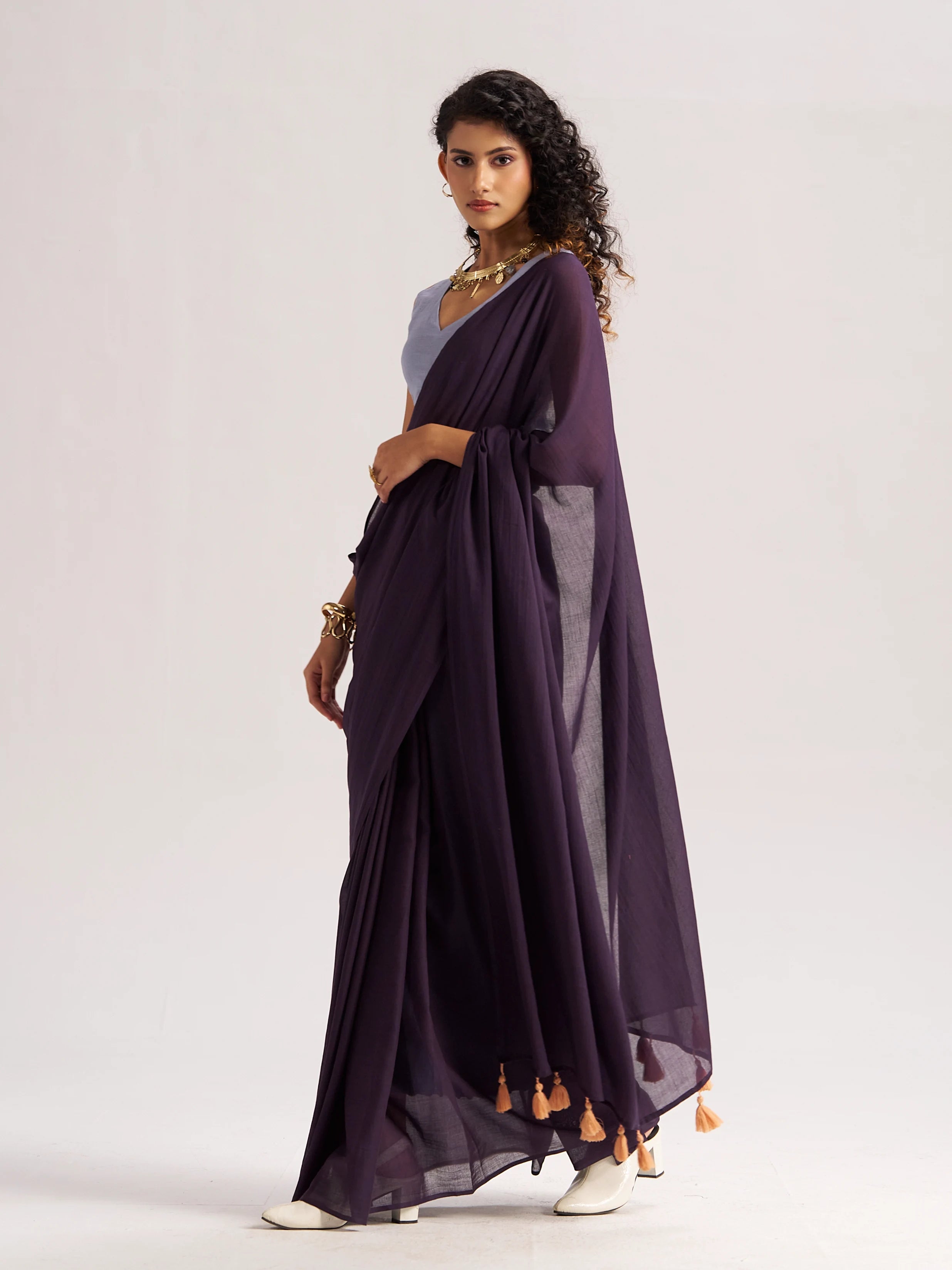 VISCOSE MUL LIVA SOLID SAREE WITH BLOUSE