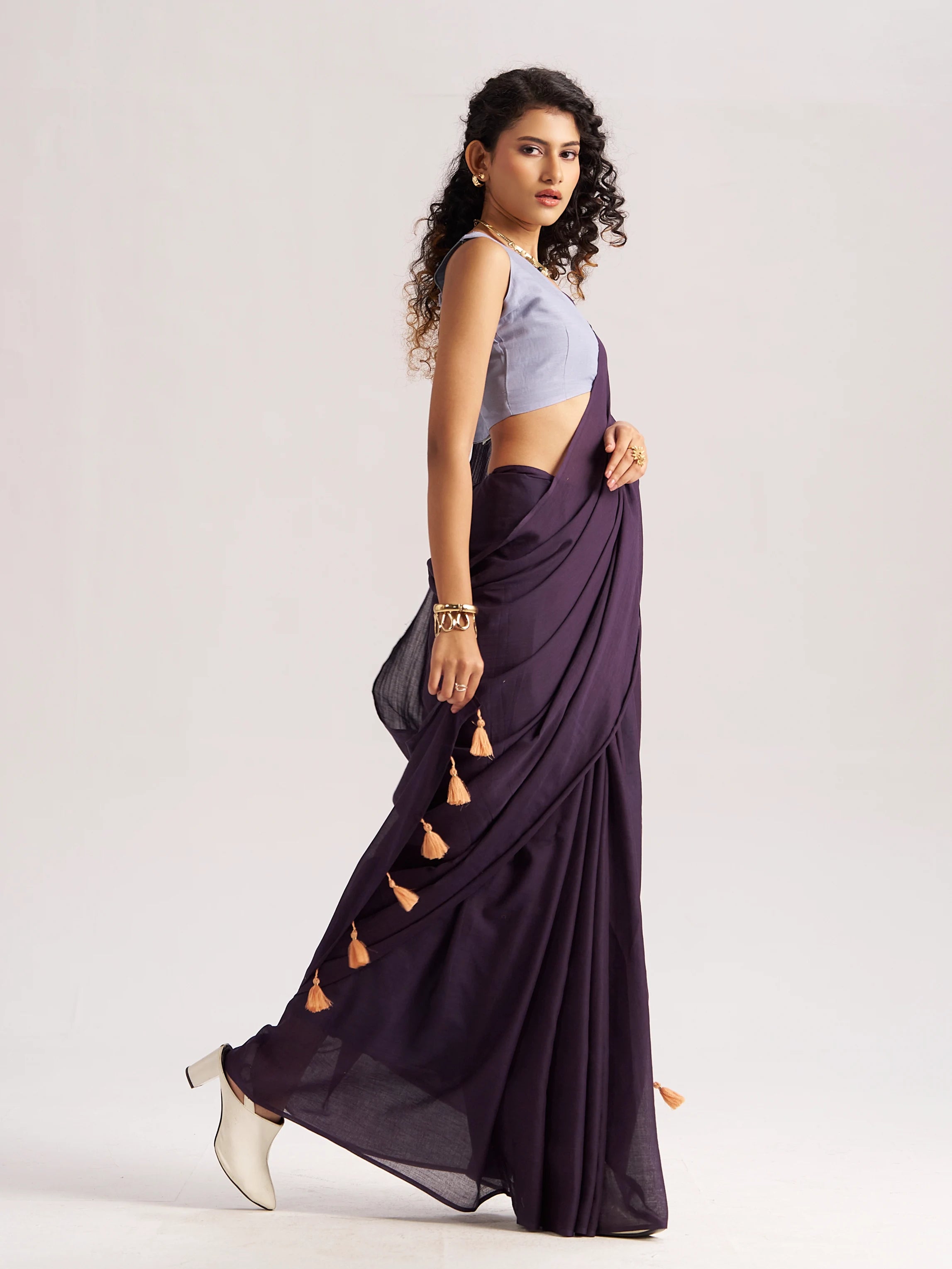 VISCOSE MUL LIVA SOLID SAREE WITH BLOUSE
