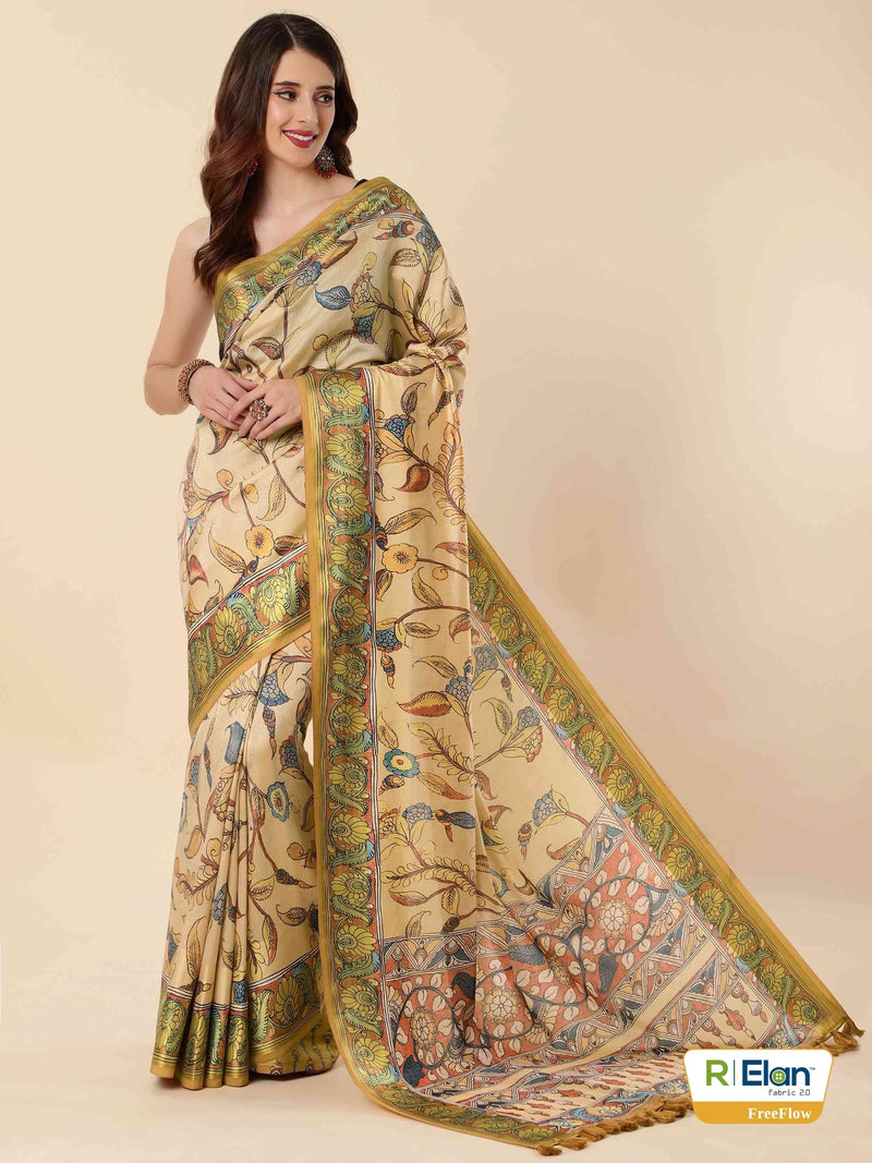 BEIGE EVA SILK FUSION KALAMKARI SAREE