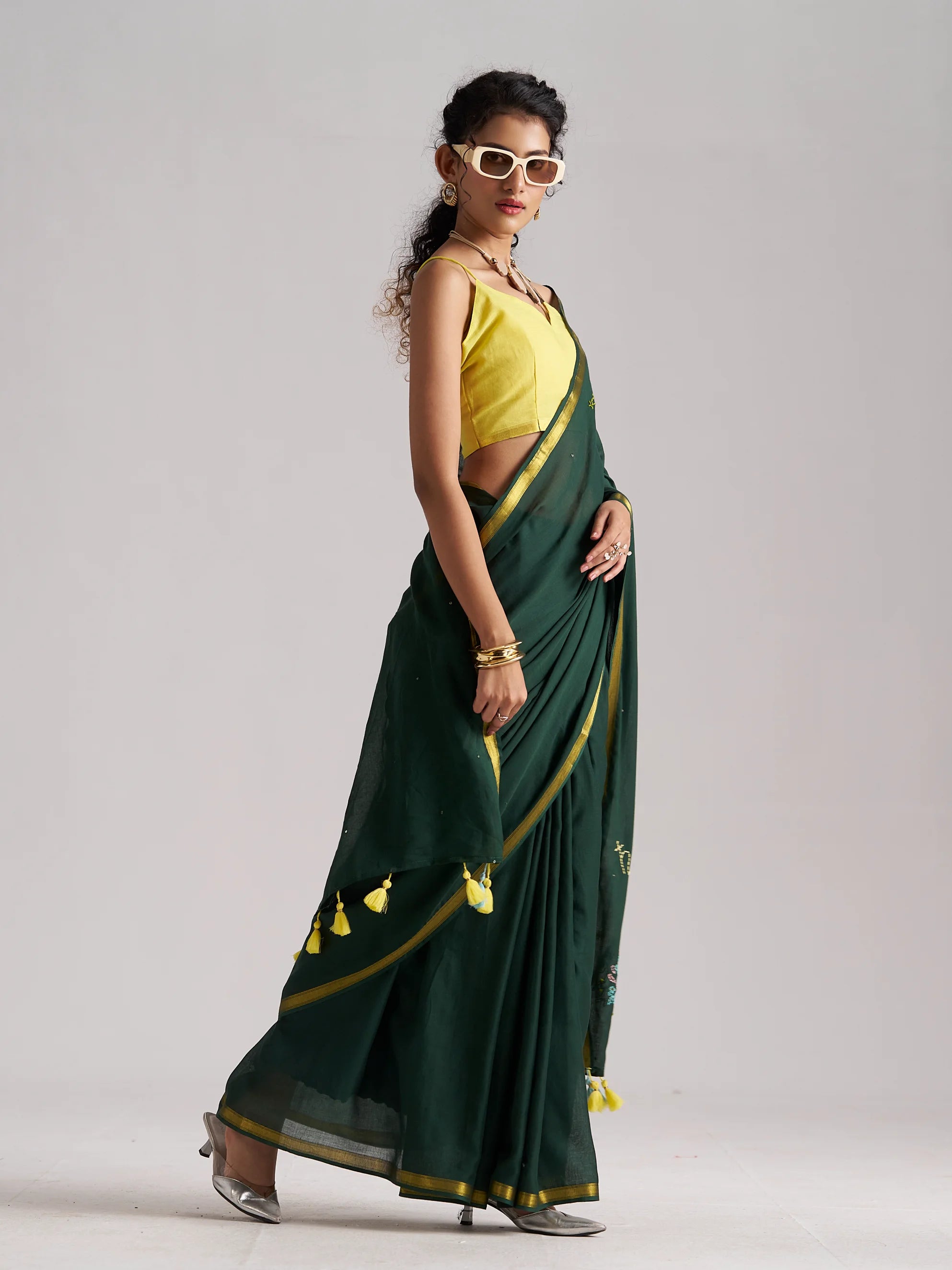 VISCOSE MUL AQUARIUS CELESTIAL HAND EMBROIDERED SAREE