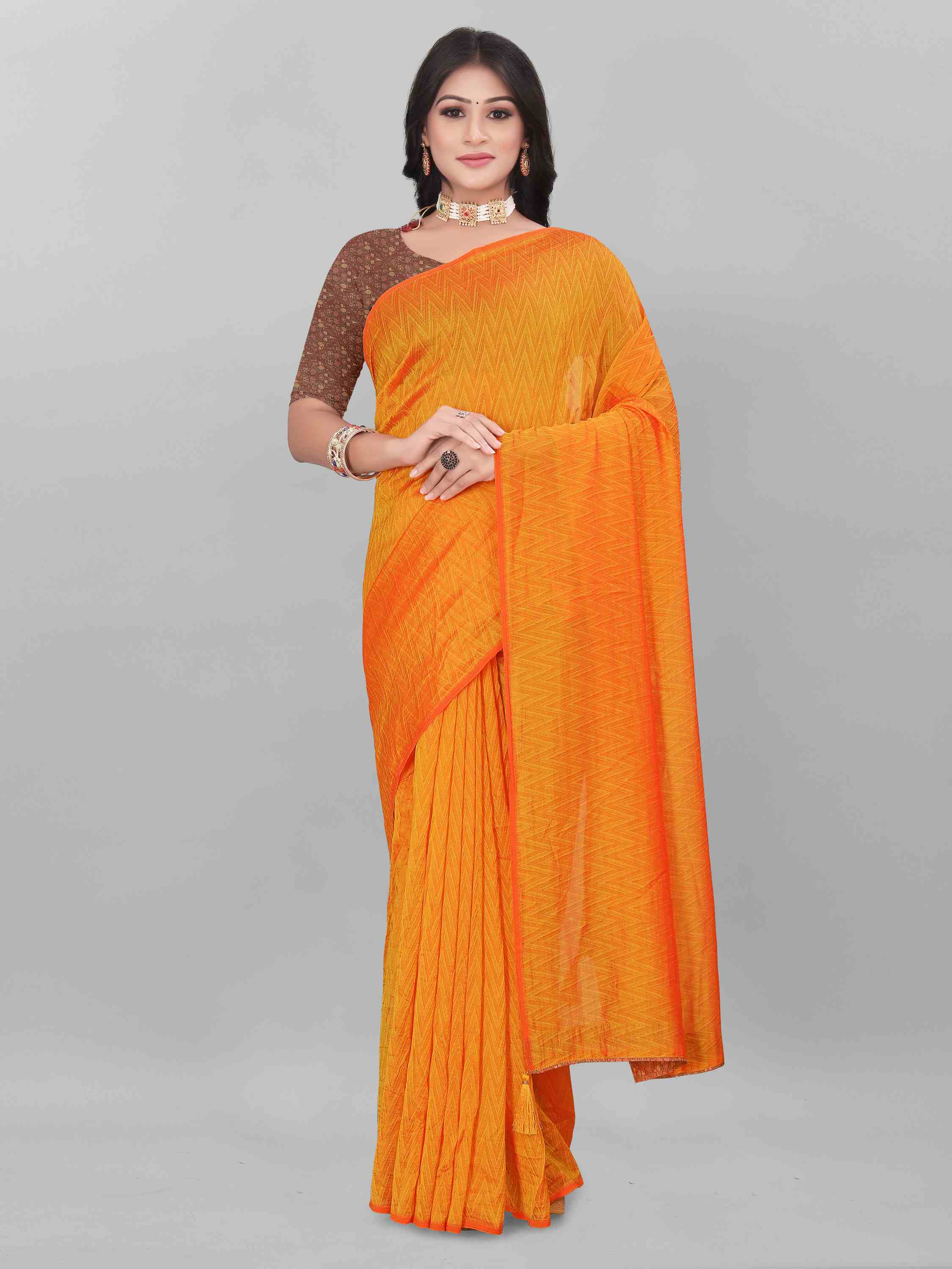 MUSTARD SELF TEXTURED SAREE WITH BLOUSE