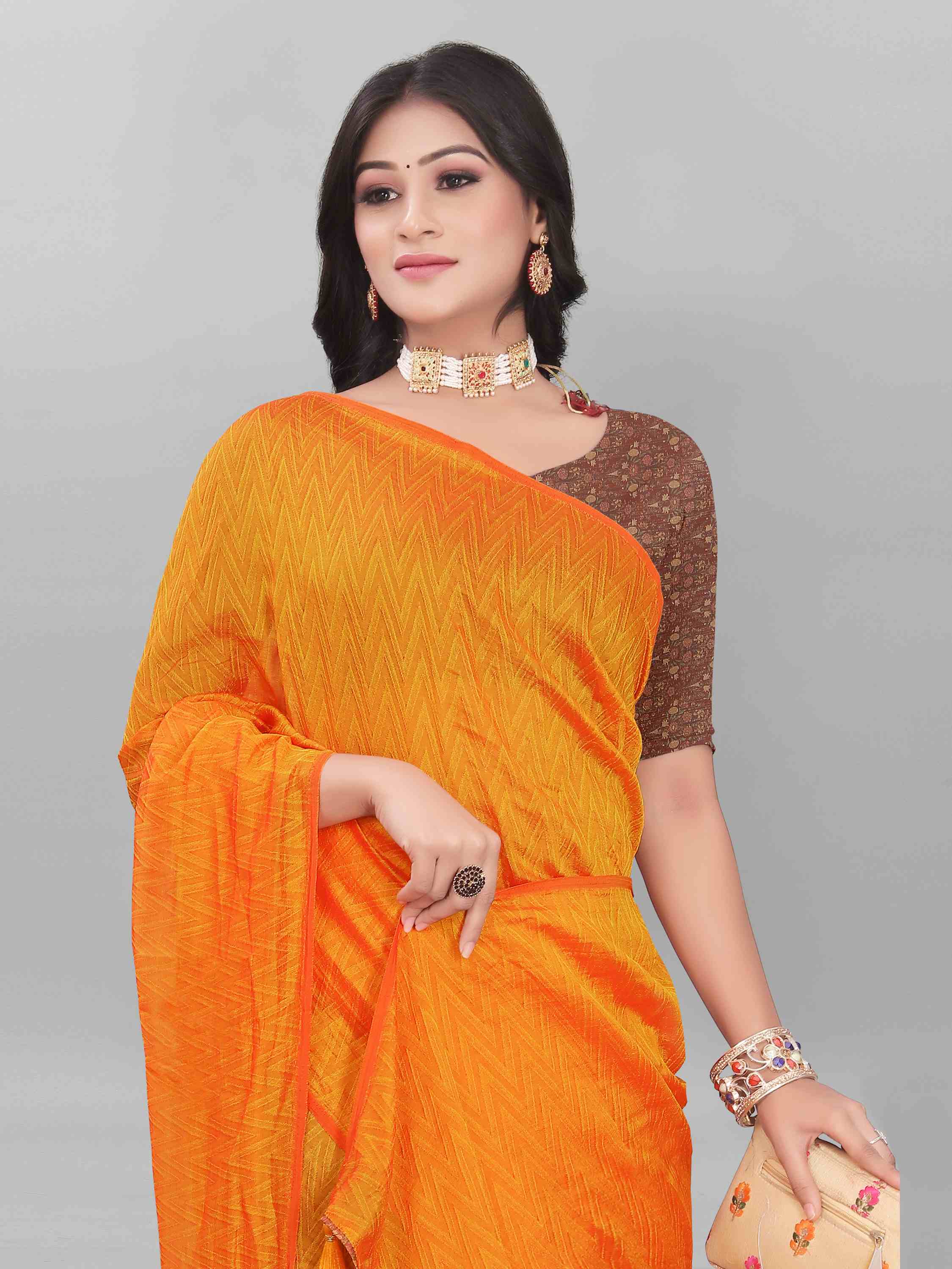 MUSTARD SELF TEXTURED SAREE WITH BLOUSE