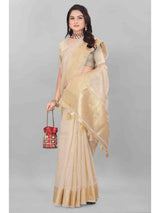 BEIGE TISSUE BUTTI CHITT PALLU SAREE WITH BLOUSE