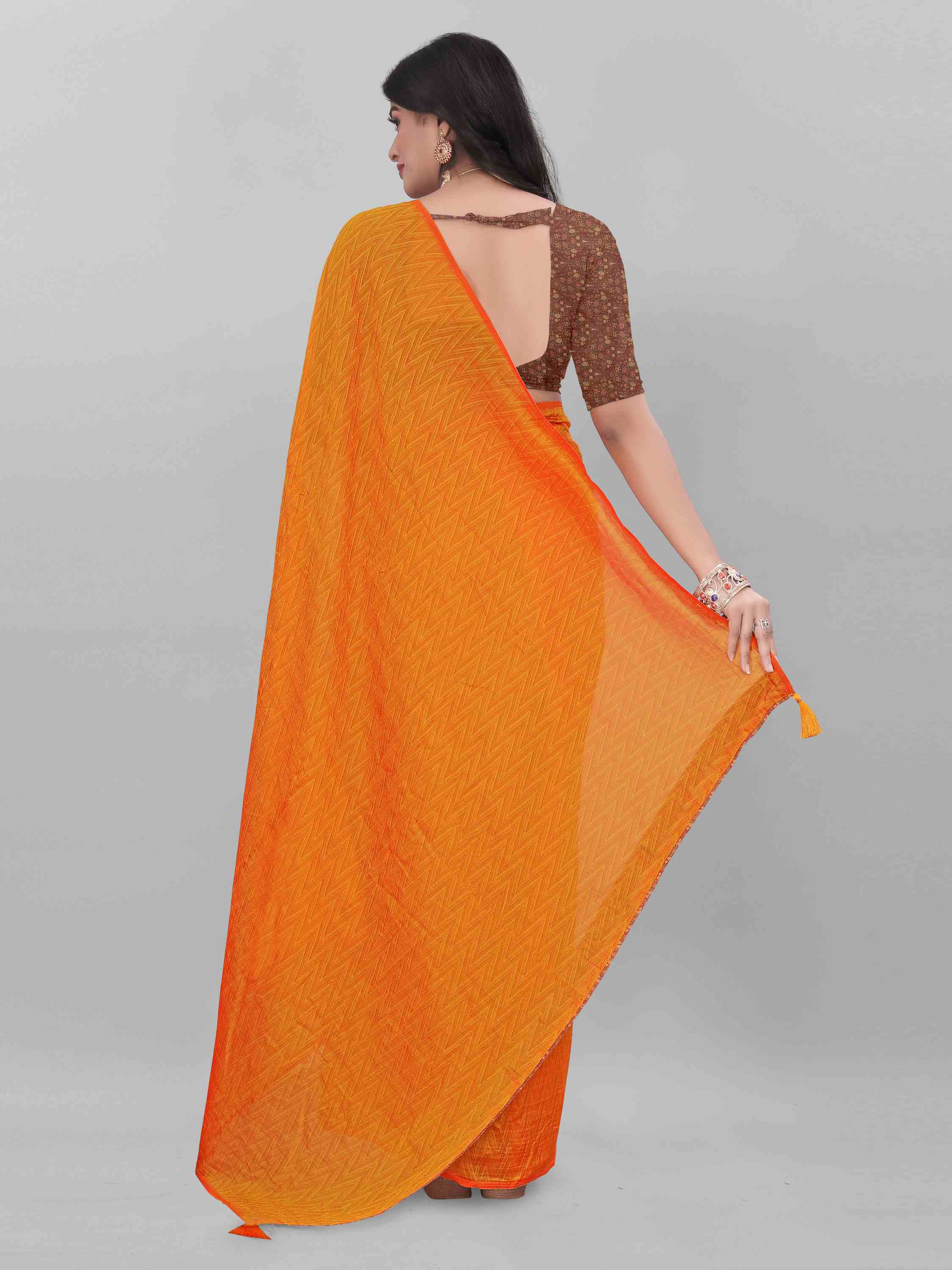 MUSTARD SELF TEXTURED SAREE WITH BLOUSE