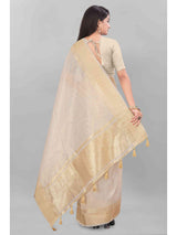 BEIGE TISSUE BUTTI CHITT PALLU SAREE WITH BLOUSE