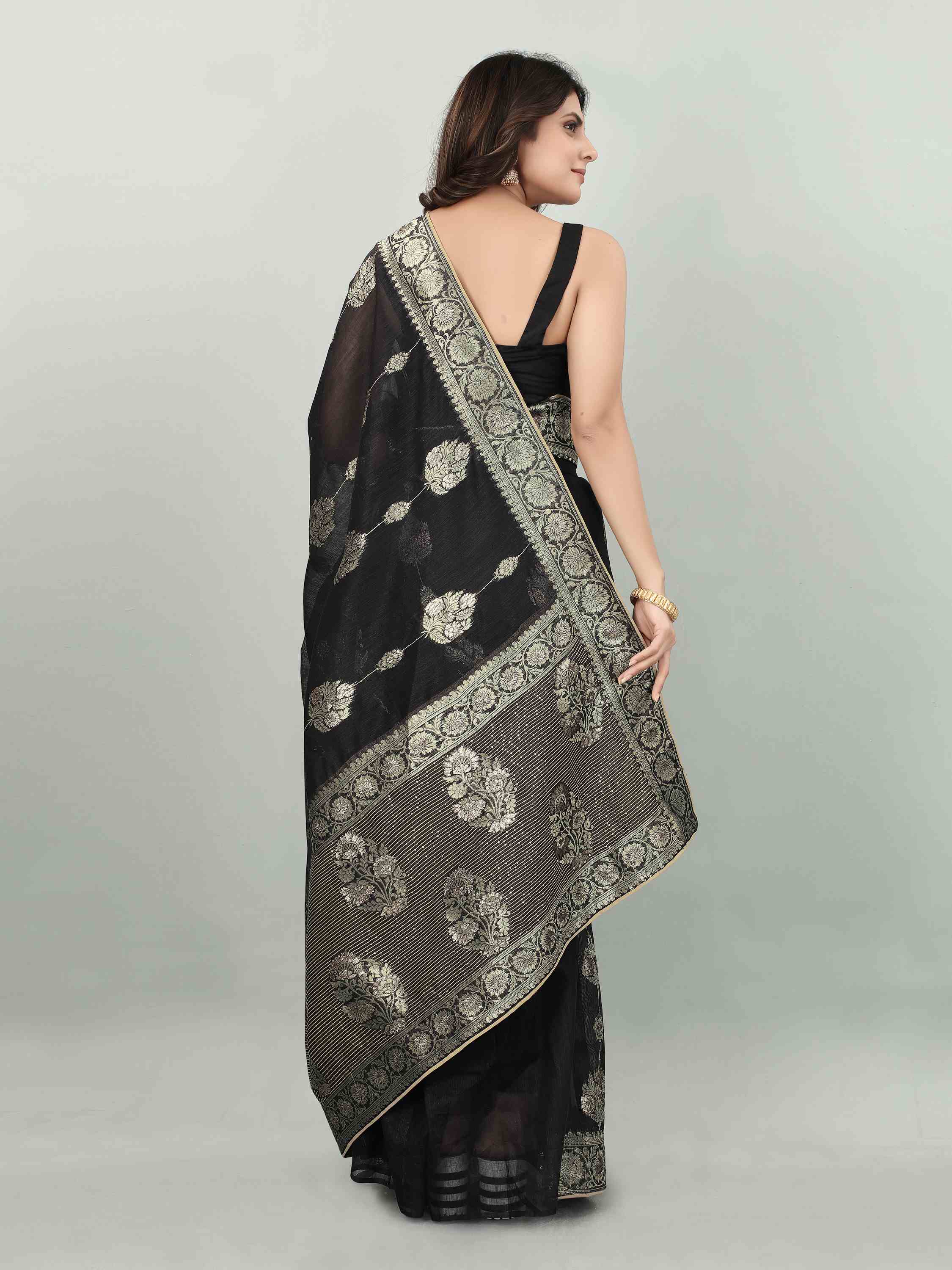 FEEZY LINEN BLACK BLACKBERRY SAREE WITH BLOUSE