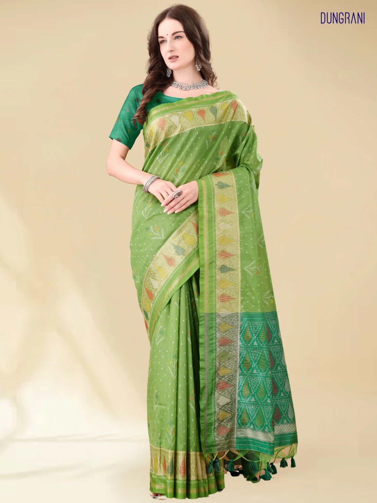 ART SILK LEAF SAREE WITH BLOUSE