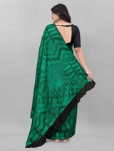 GREEN ABSTRACT PRINTED ART SILK SAREE WITH RUFFLE