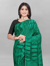 GREEN ABSTRACT PRINTED ART SILK SAREE WITH RUFFLE