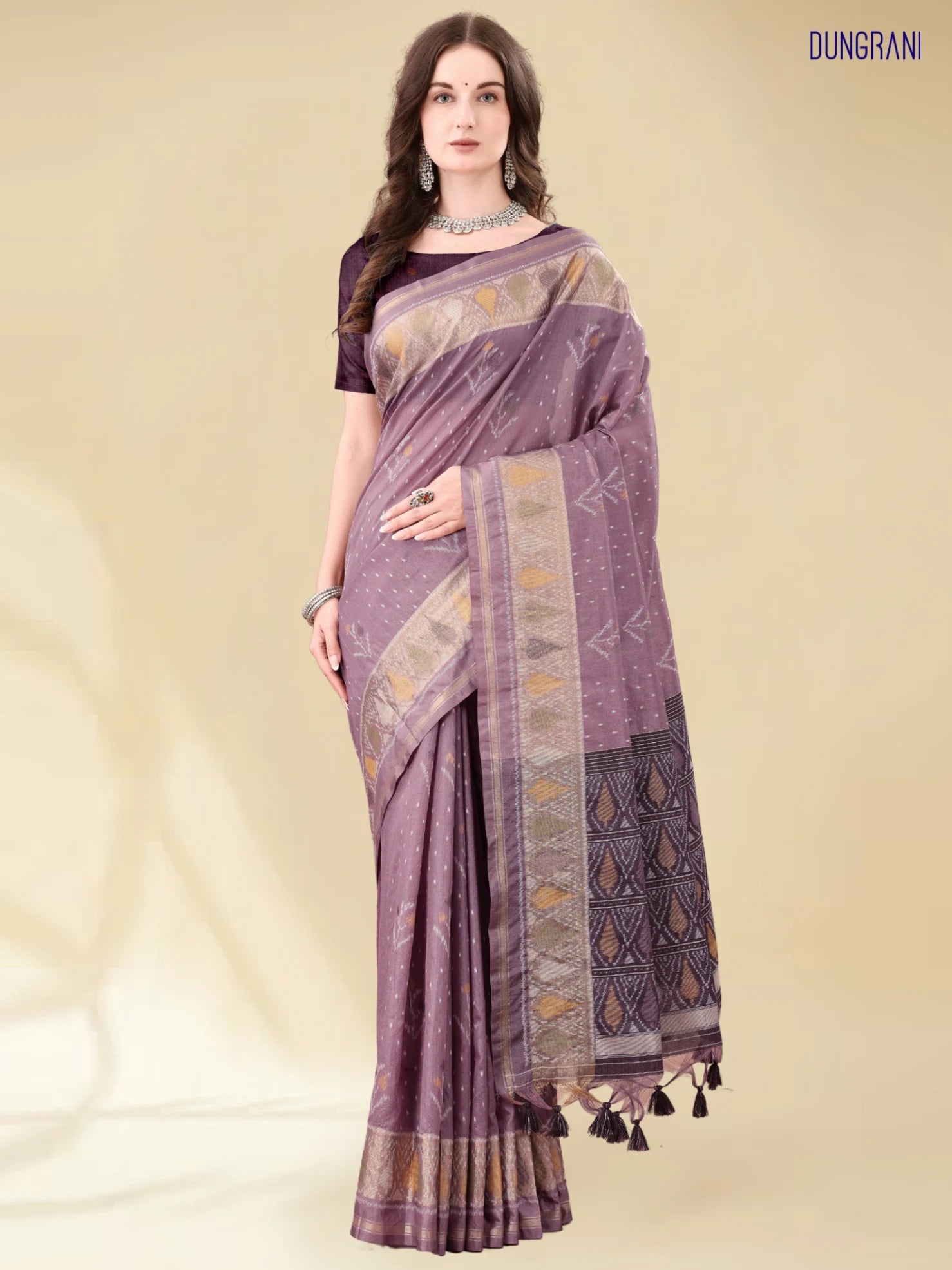 ART SILK LEAF SAREE WITH BLOUSE