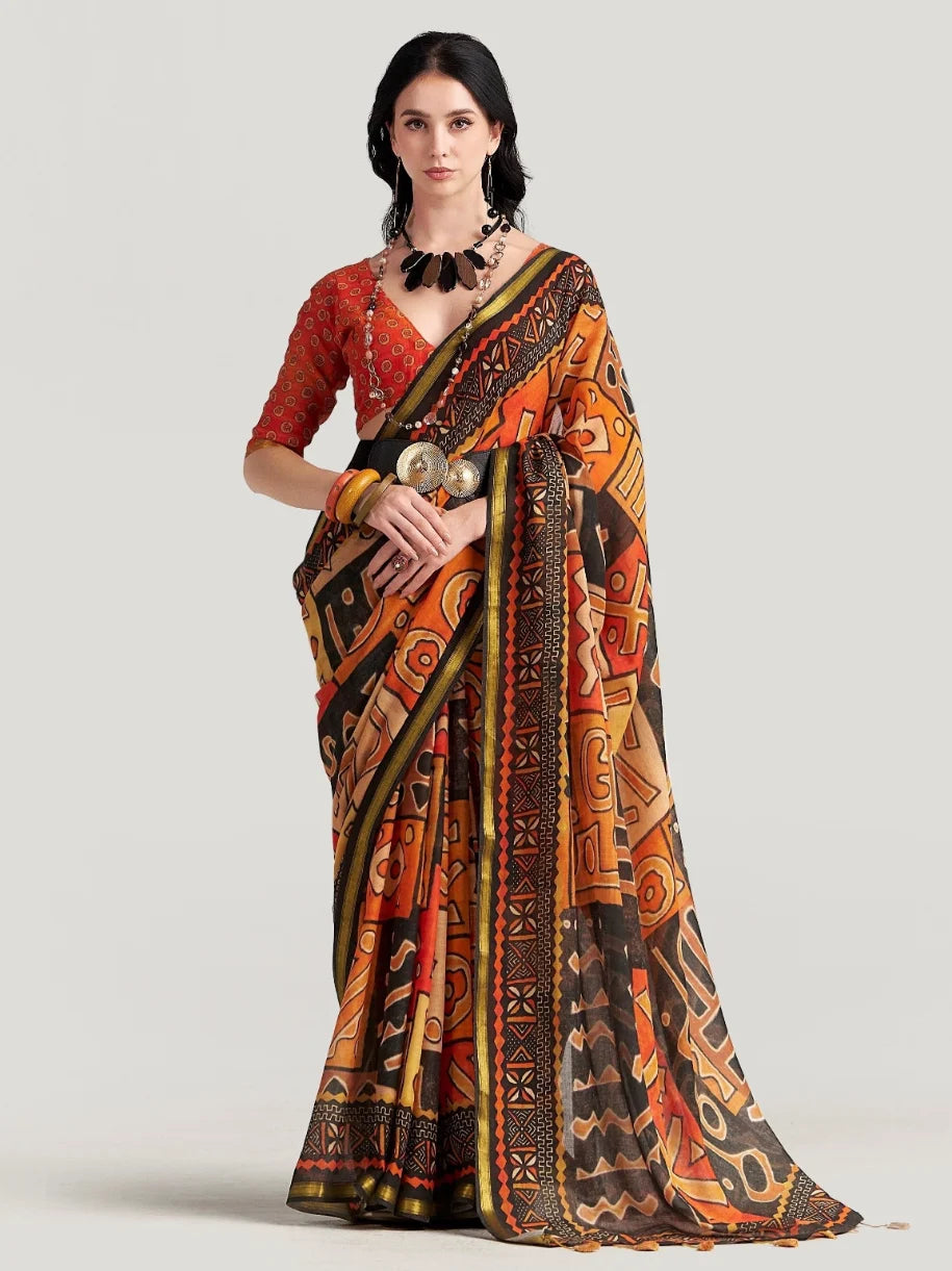 VISCOSE MUL LIVA DIGITAL PRINTED SAREE WITH BLOUSE
