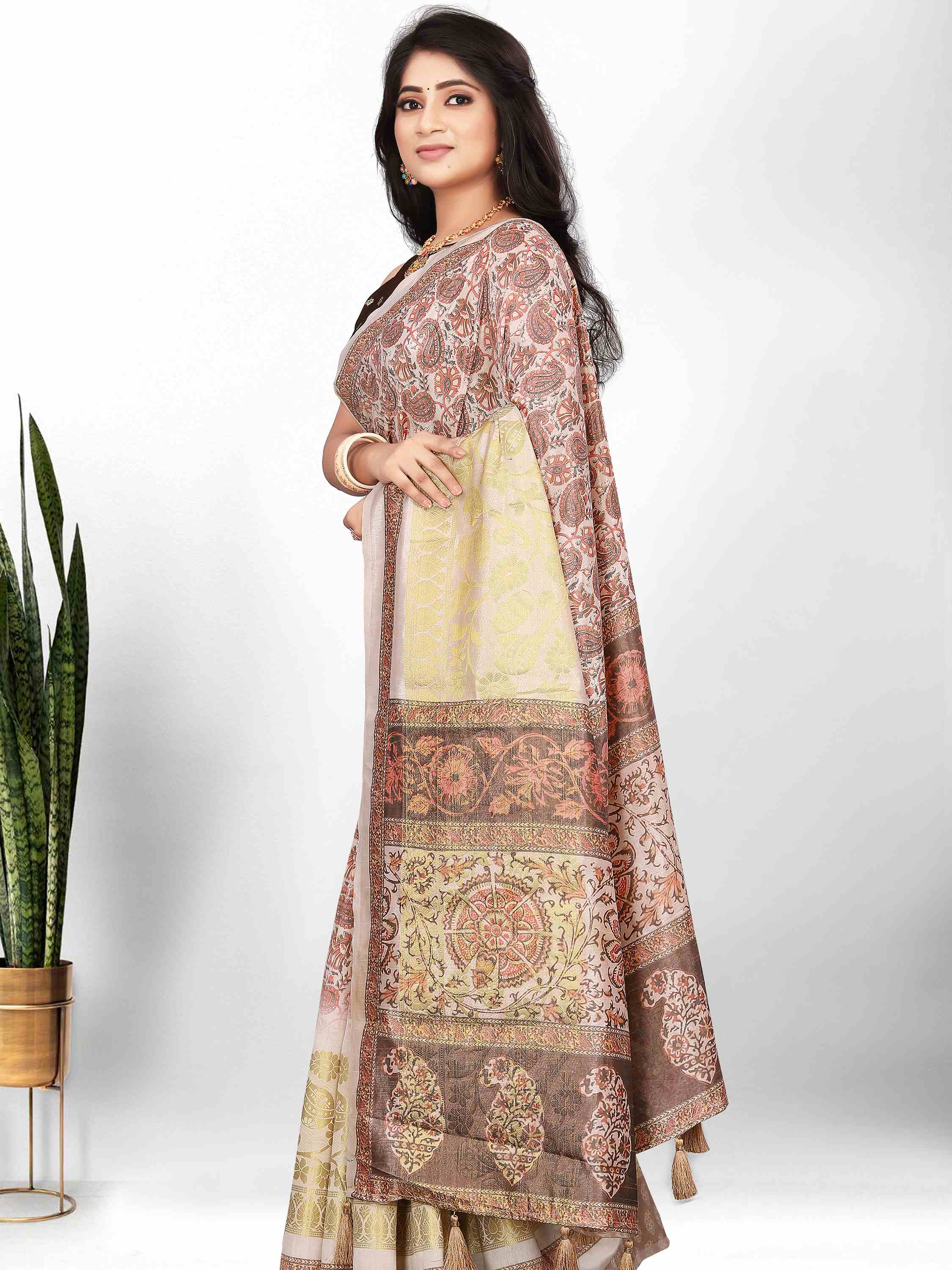 CHICKOO EVA SILK FUSION KALAMKARI SAREE