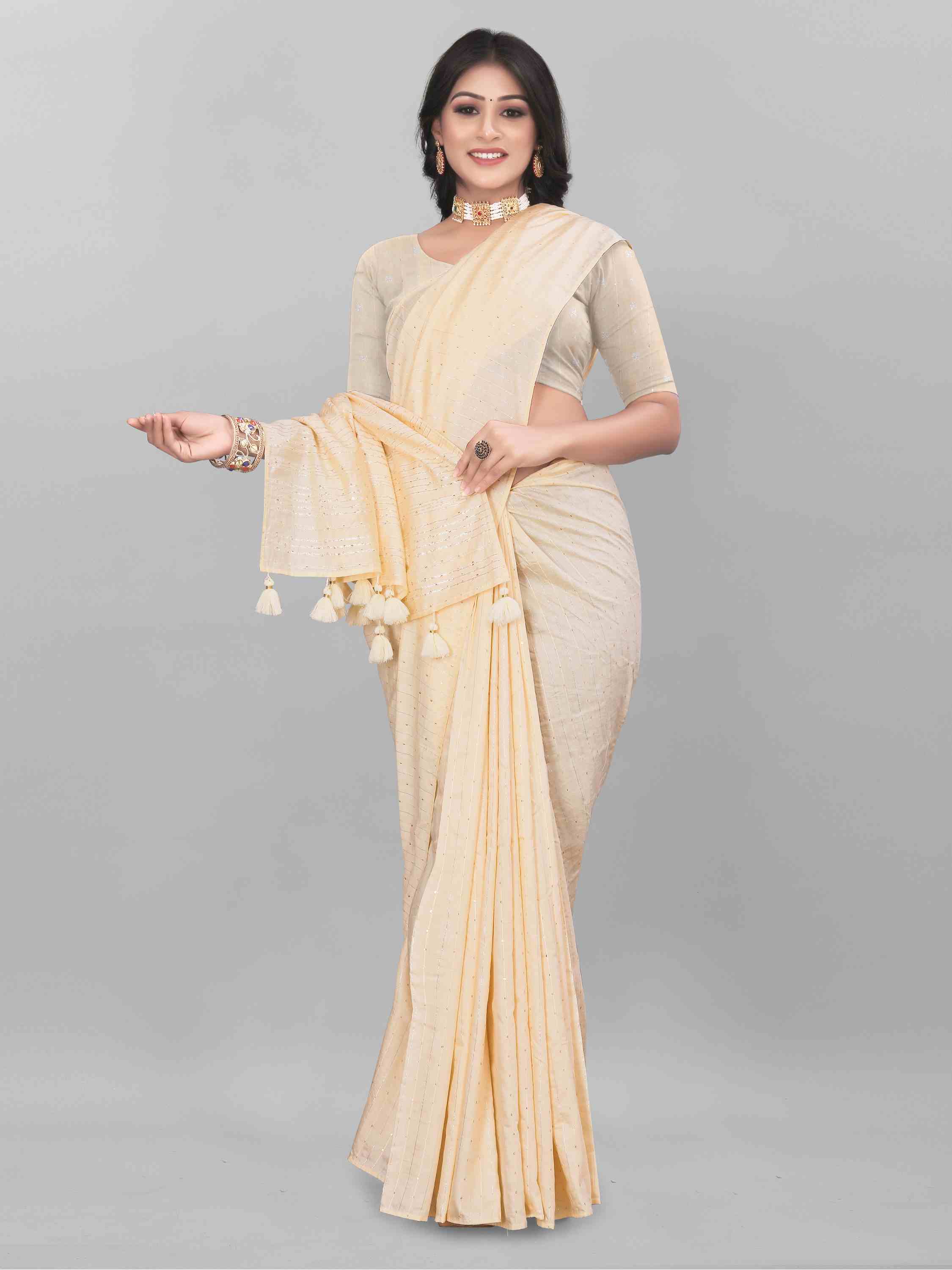 WHITE FEEZY FIGARO LIVA SILK SAREE