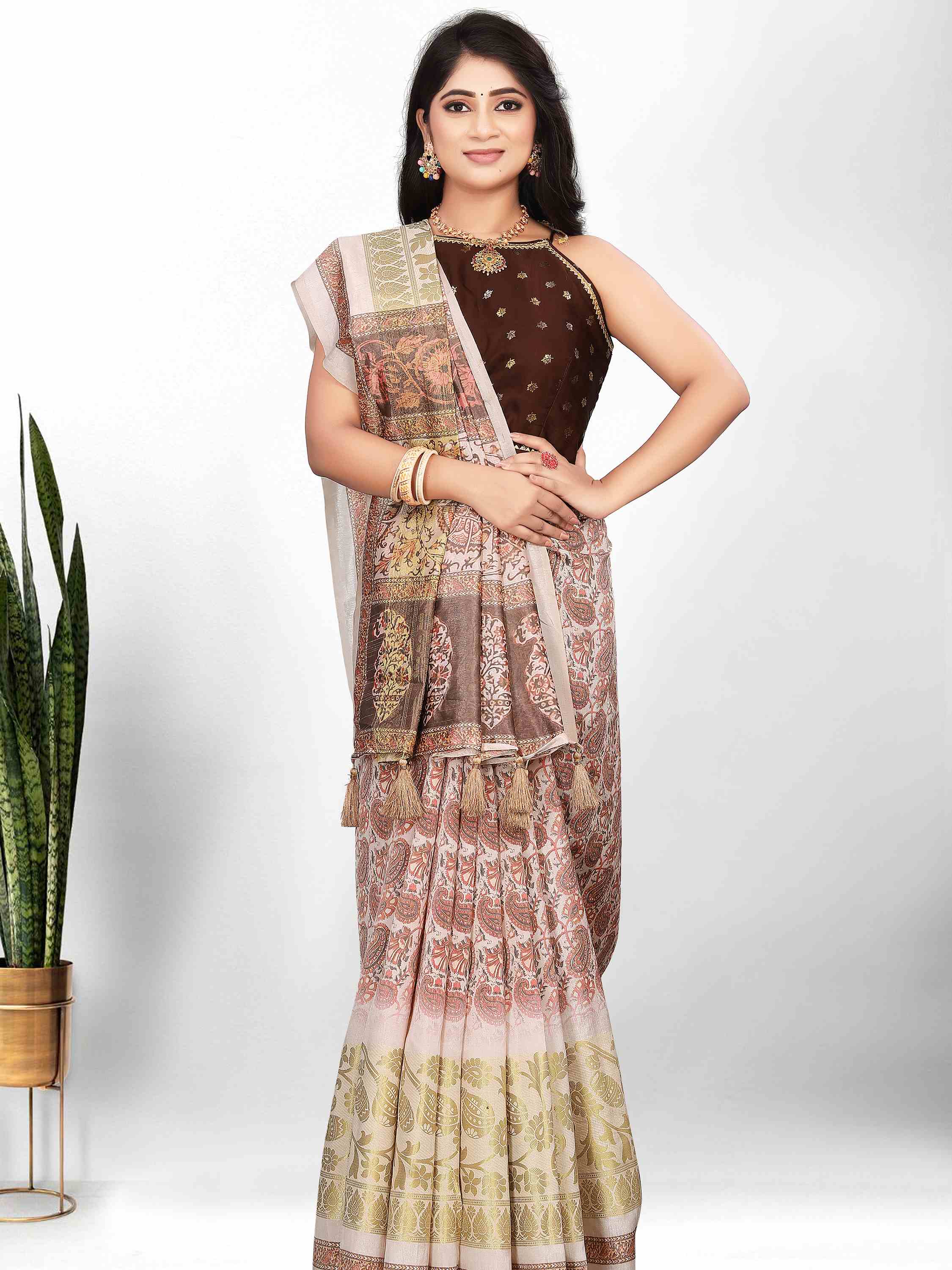 CHICKOO EVA SILK FUSION KALAMKARI SAREE