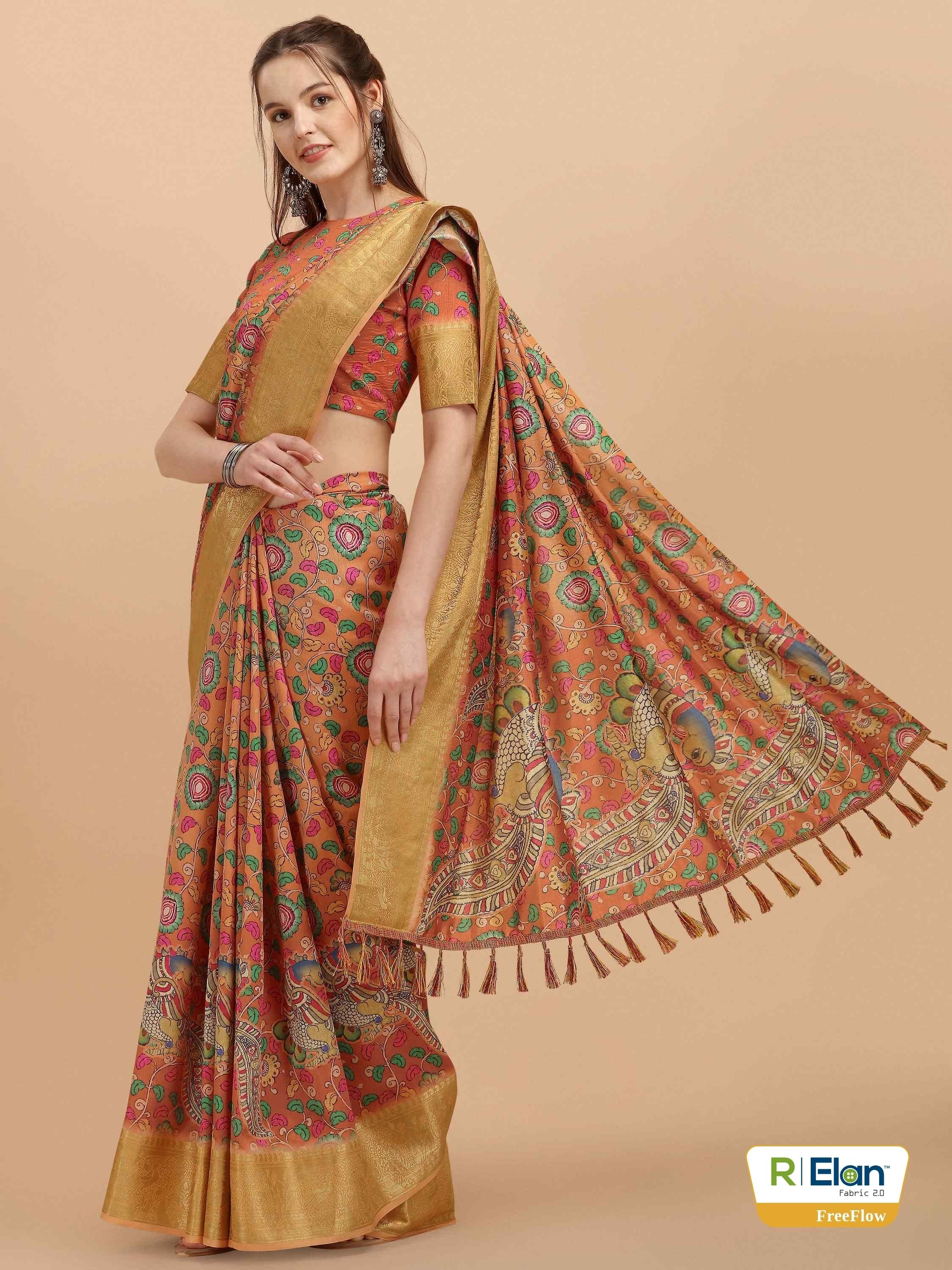 RUST KALAMKARI SILK SAREE WITH BLOUSE