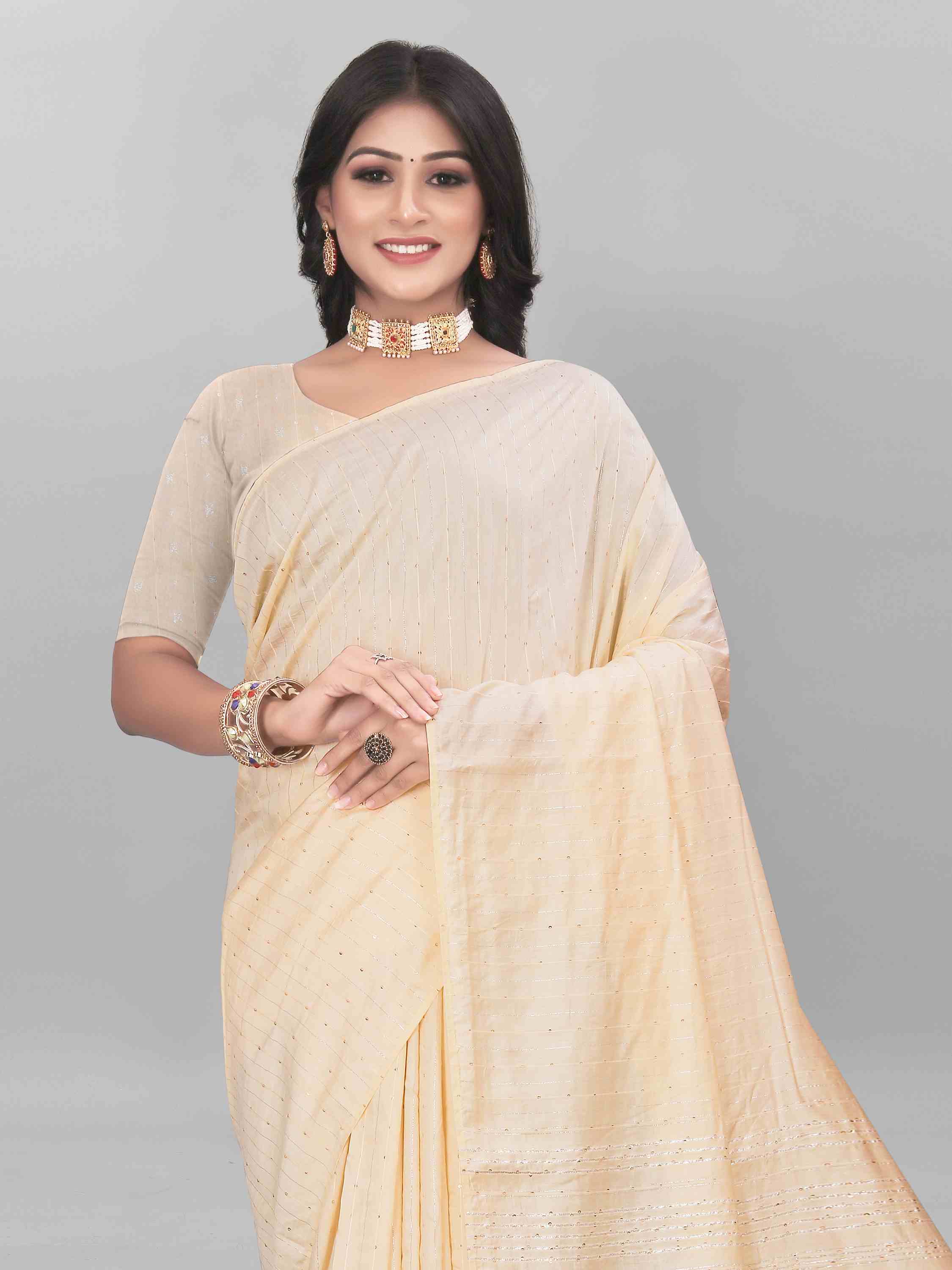 WHITE FEEZY FIGARO LIVA SILK SAREE