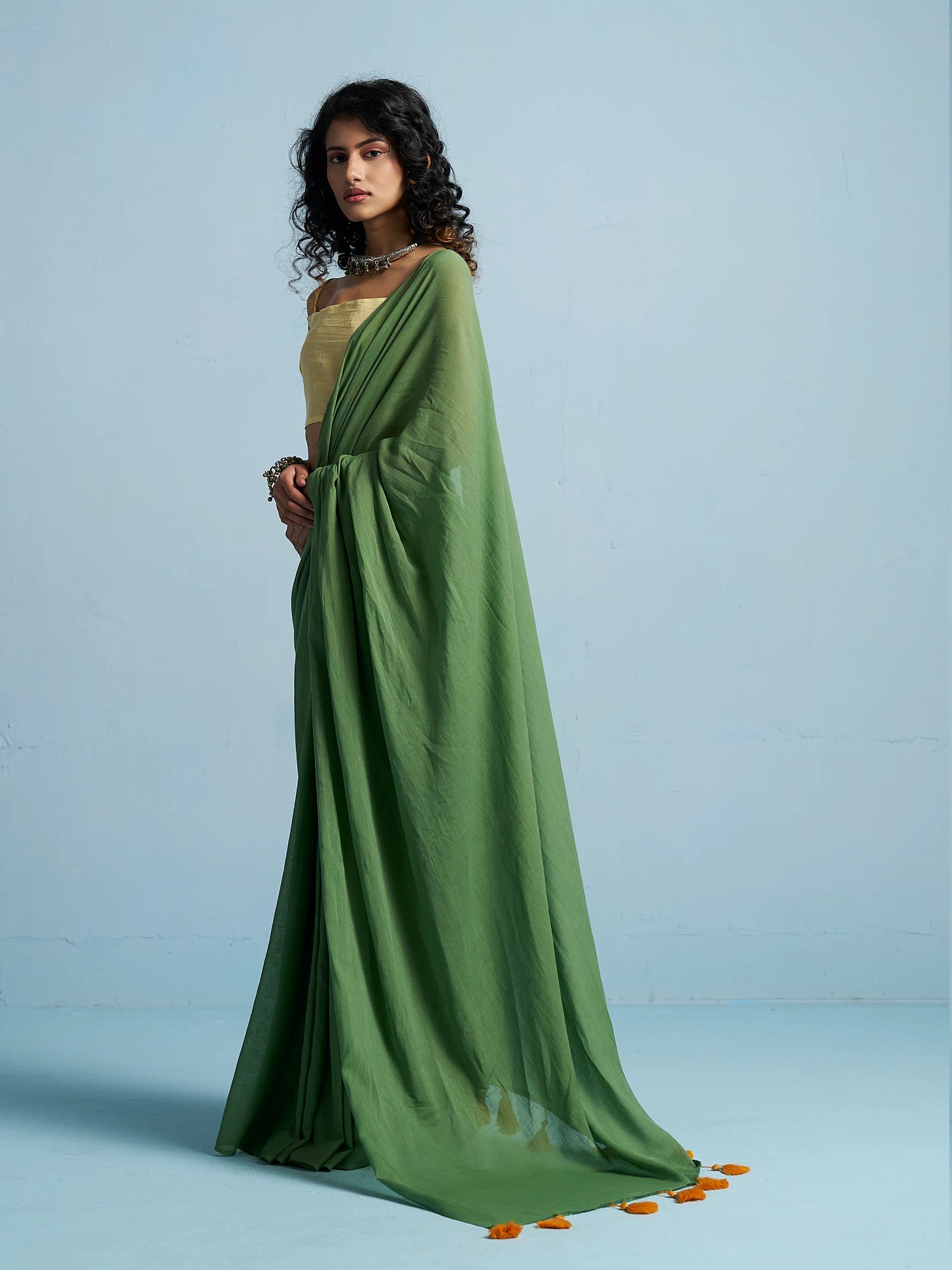 VISCOSE MUL LIVA SOLID SAREE WITH BLOUSE