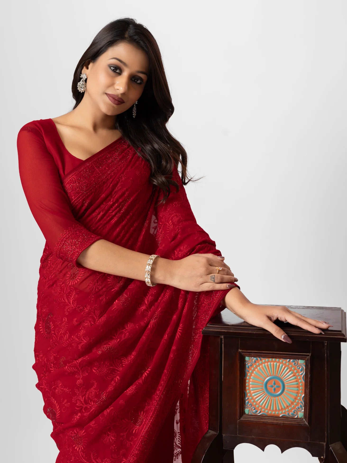 GEORGETTE SMALL MANGO EMBROIDERY SAREE WITH BLOUSE