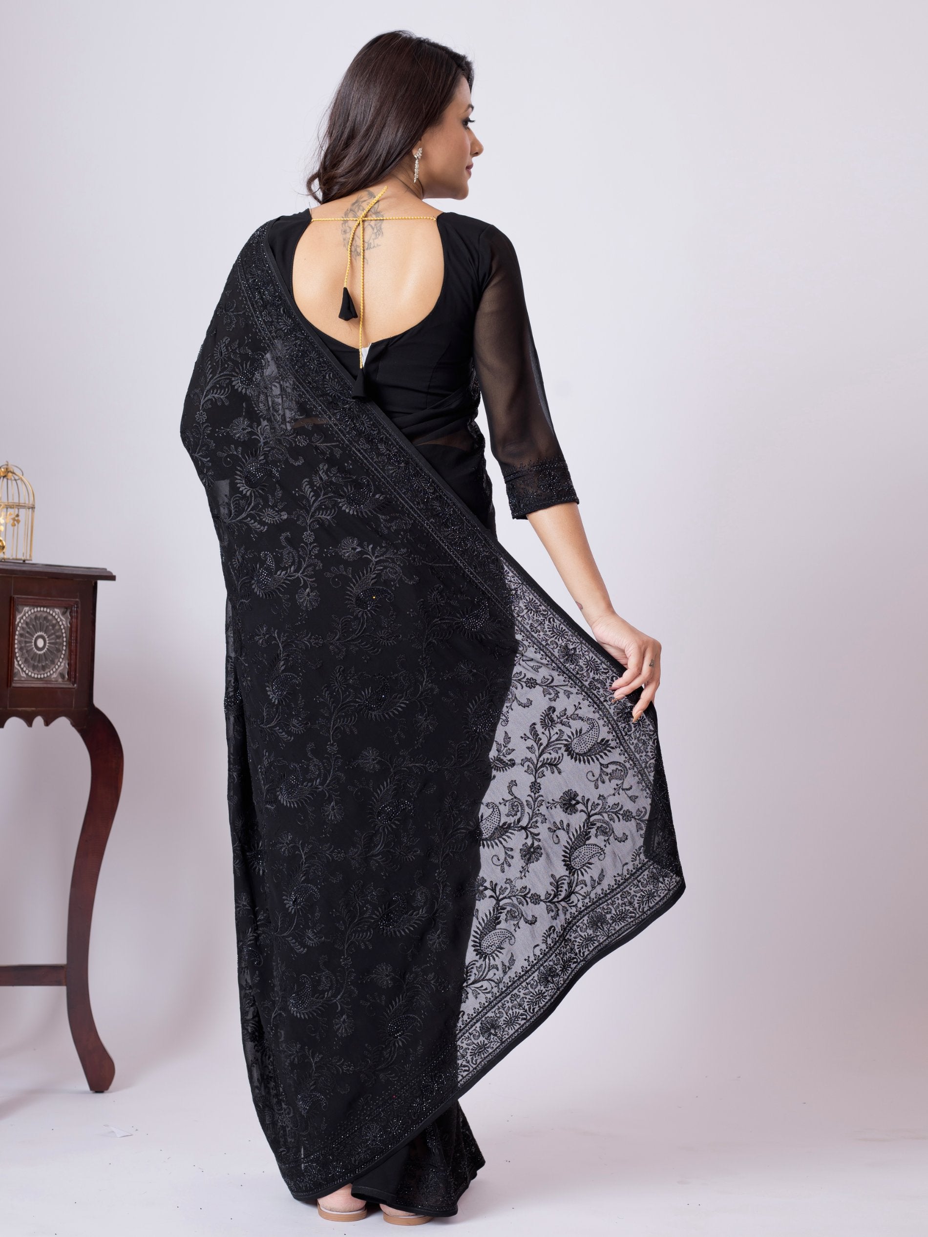 GEORGETTE SMALL MANGO EMBROIDERY SAREE WITH BLOUSE