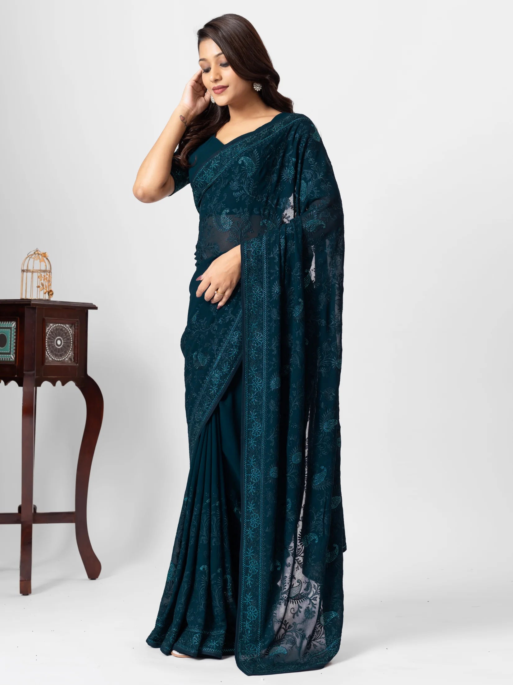 GEORGETTE SMALL MANGO EMBROIDERY SAREE WITH BLOUSE