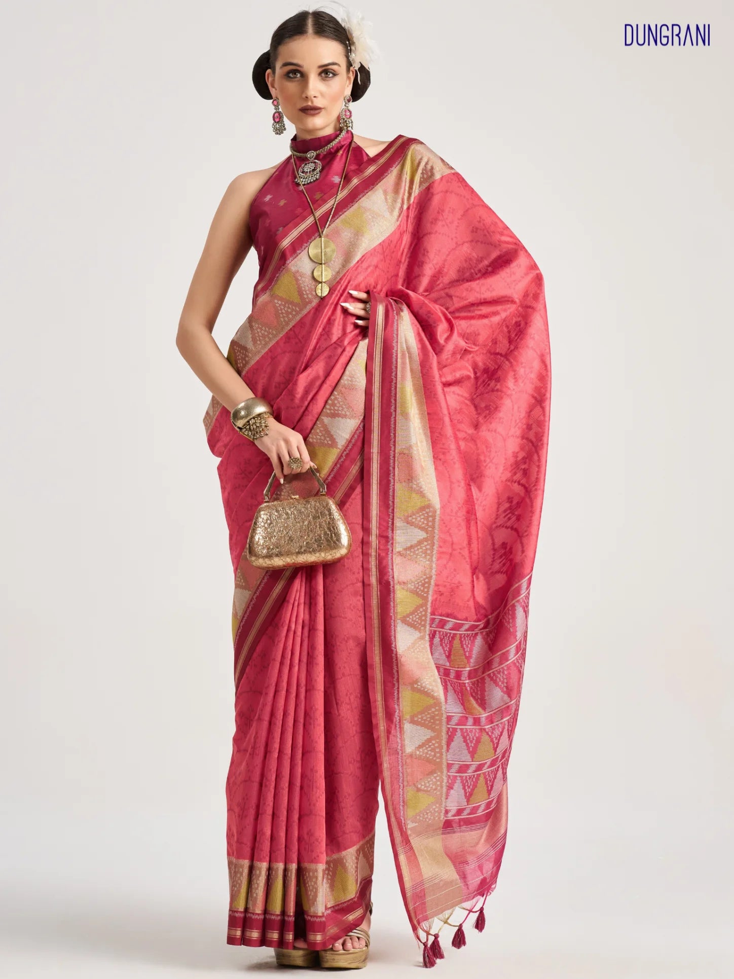 ART SILK TRIANGLE SAREE WITH BLOUSE