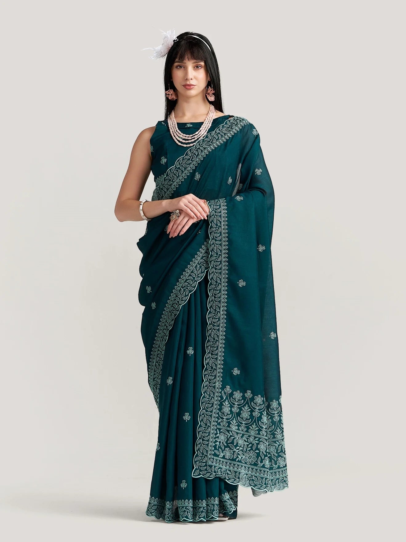 TITANIUM FLOWER EMBROIDERY SAREE WITH BLOUSE