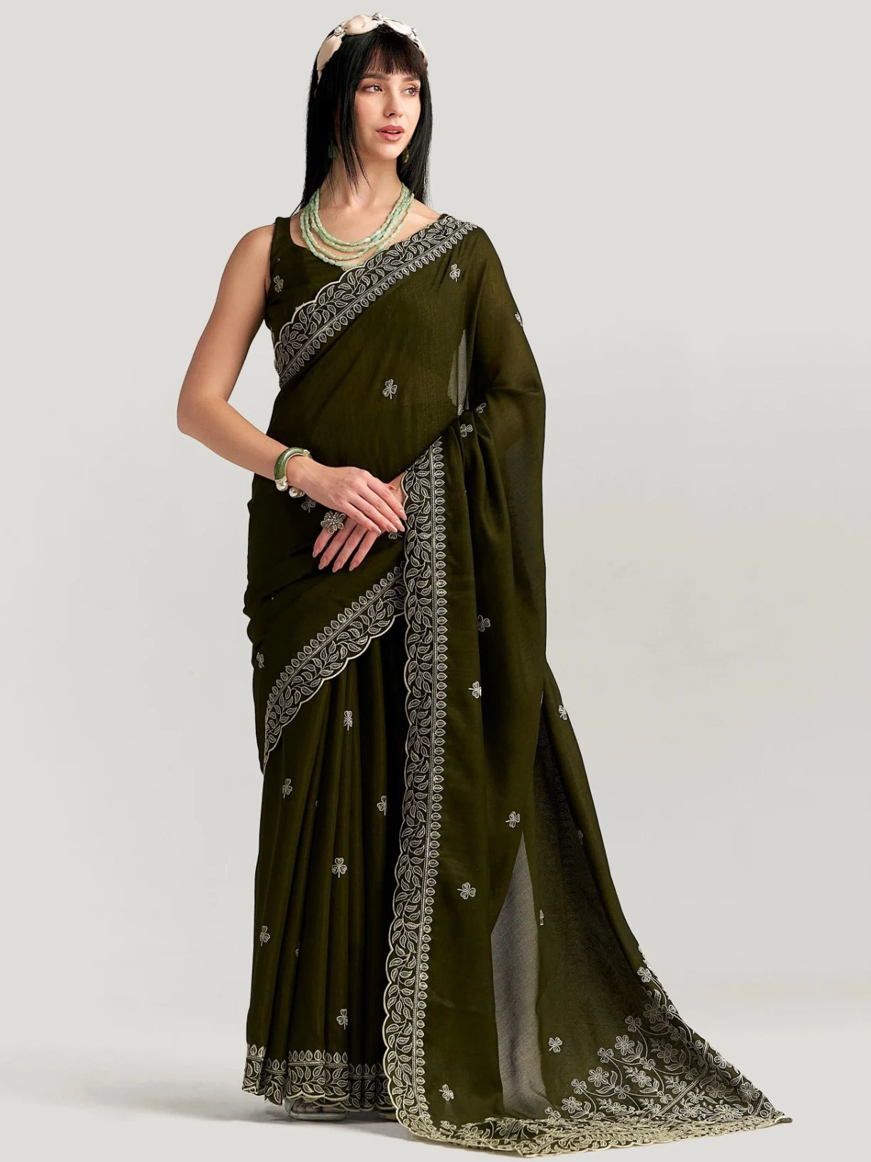 TITANIUM FLOWER EMBROIDERY SAREE WITH BLOUSE