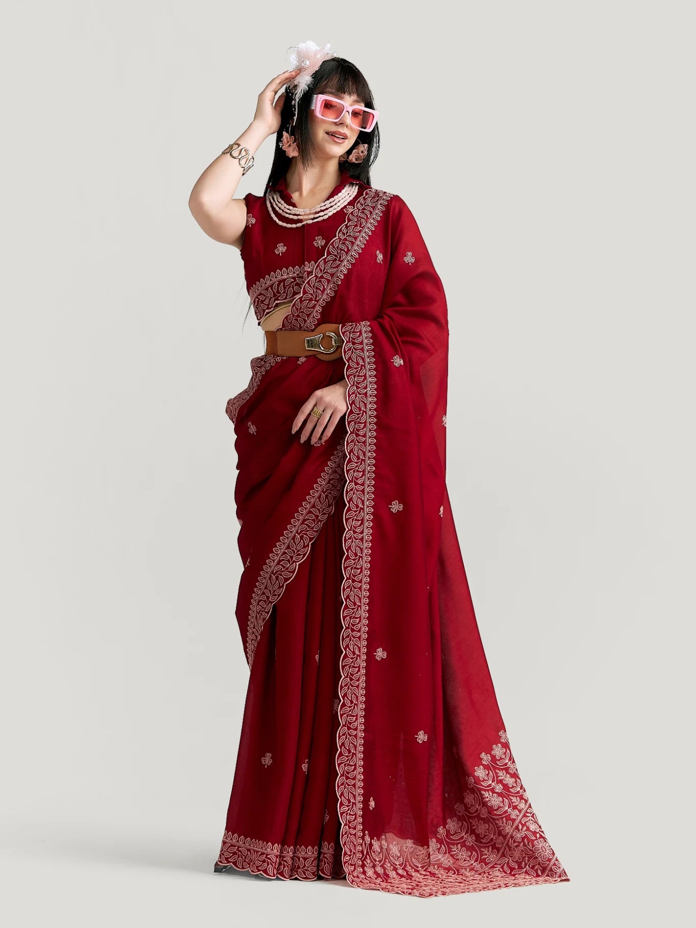 TITANIUM FLOWER EMBROIDERY SAREE WITH BLOUSE