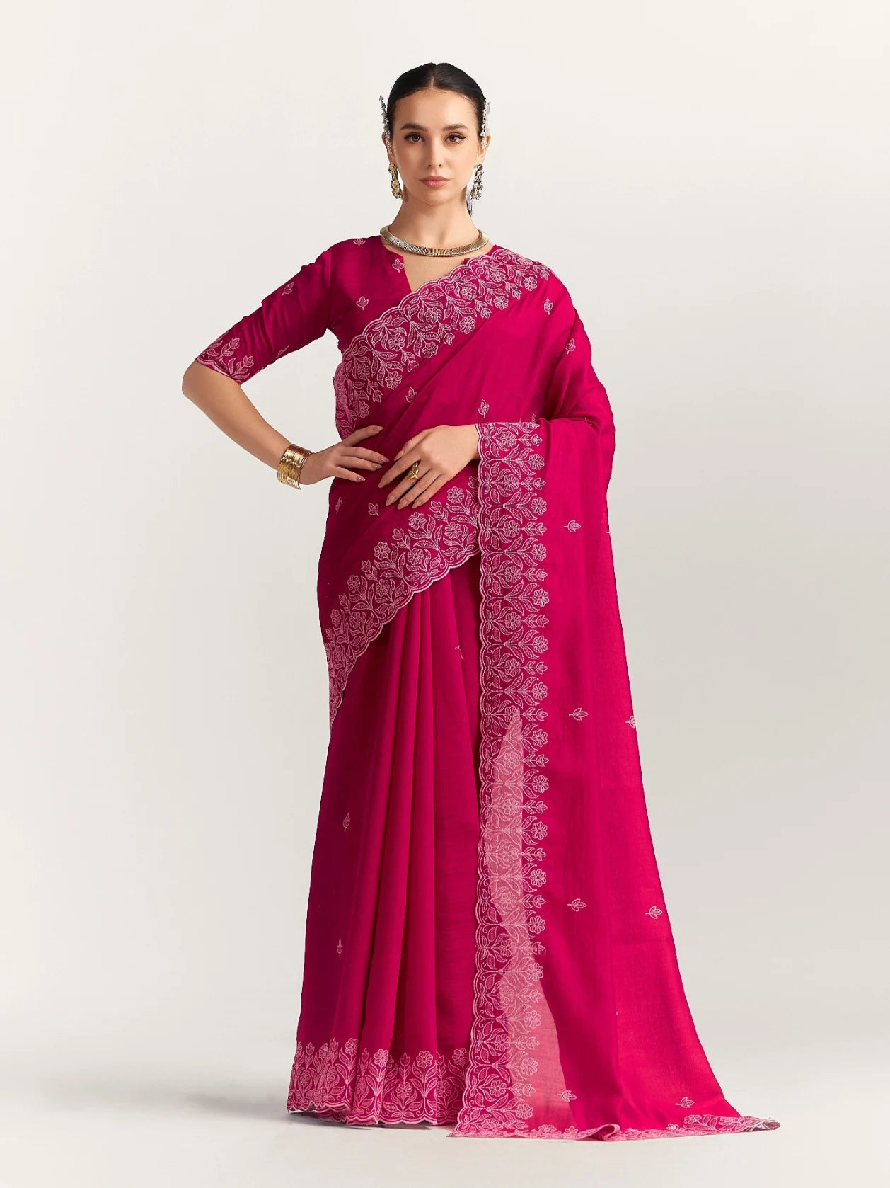 TITANIUM FLORAL EMBROIDERY SAREE WITH BLOUSE