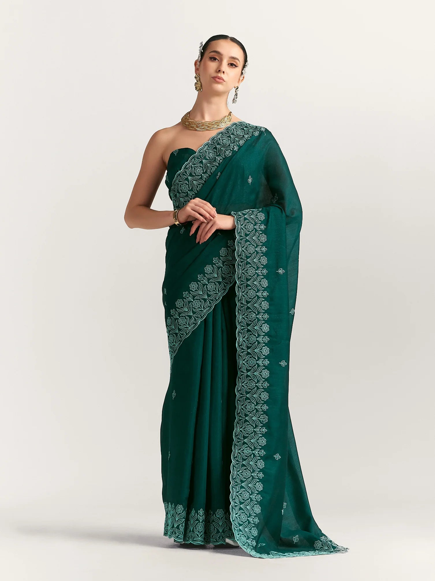 TITANIUM FLORAL EMBROIDERY SAREE WITH BLOUSE