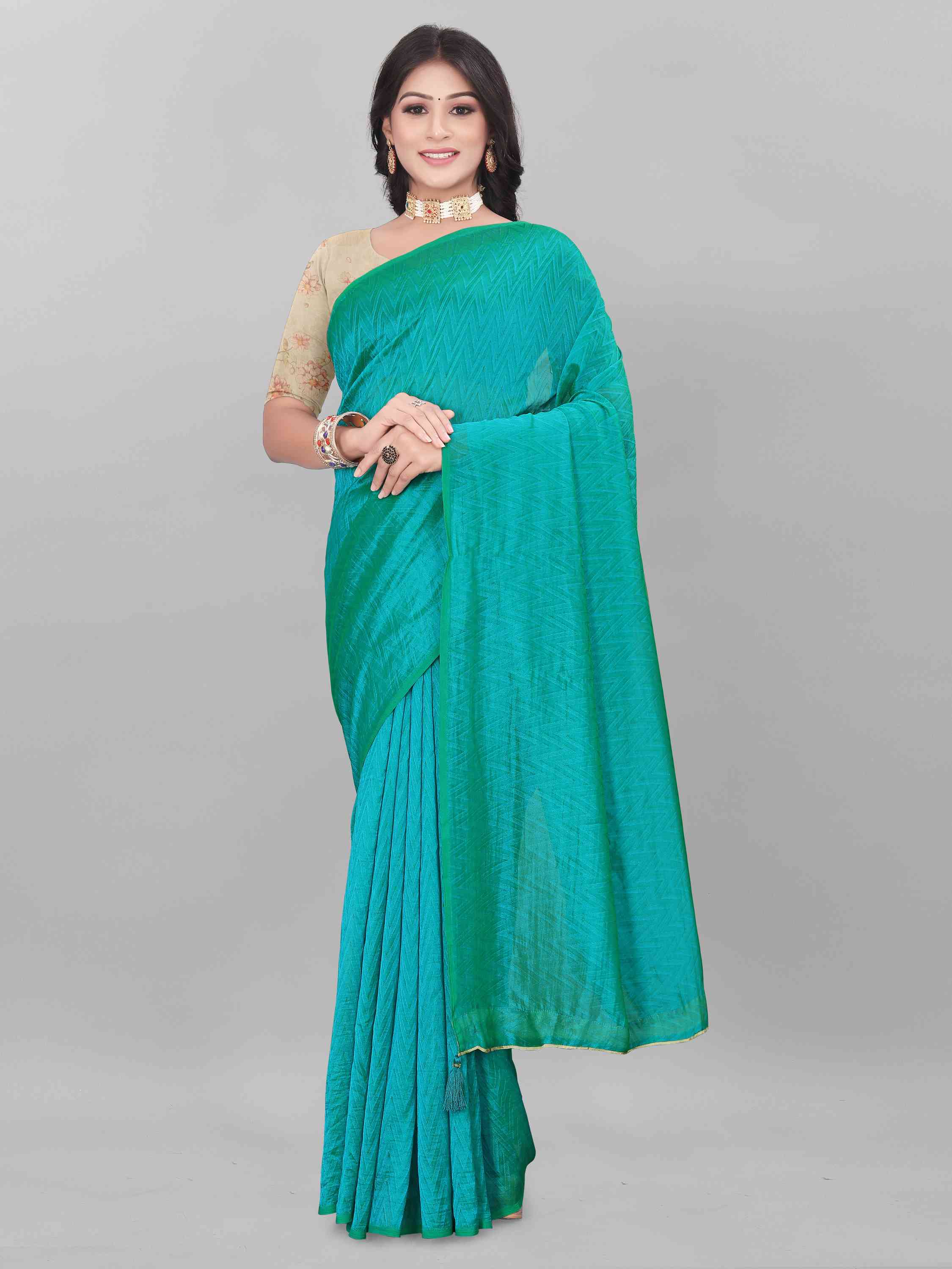 TURQUOISE SELF TEXTURED SAREE