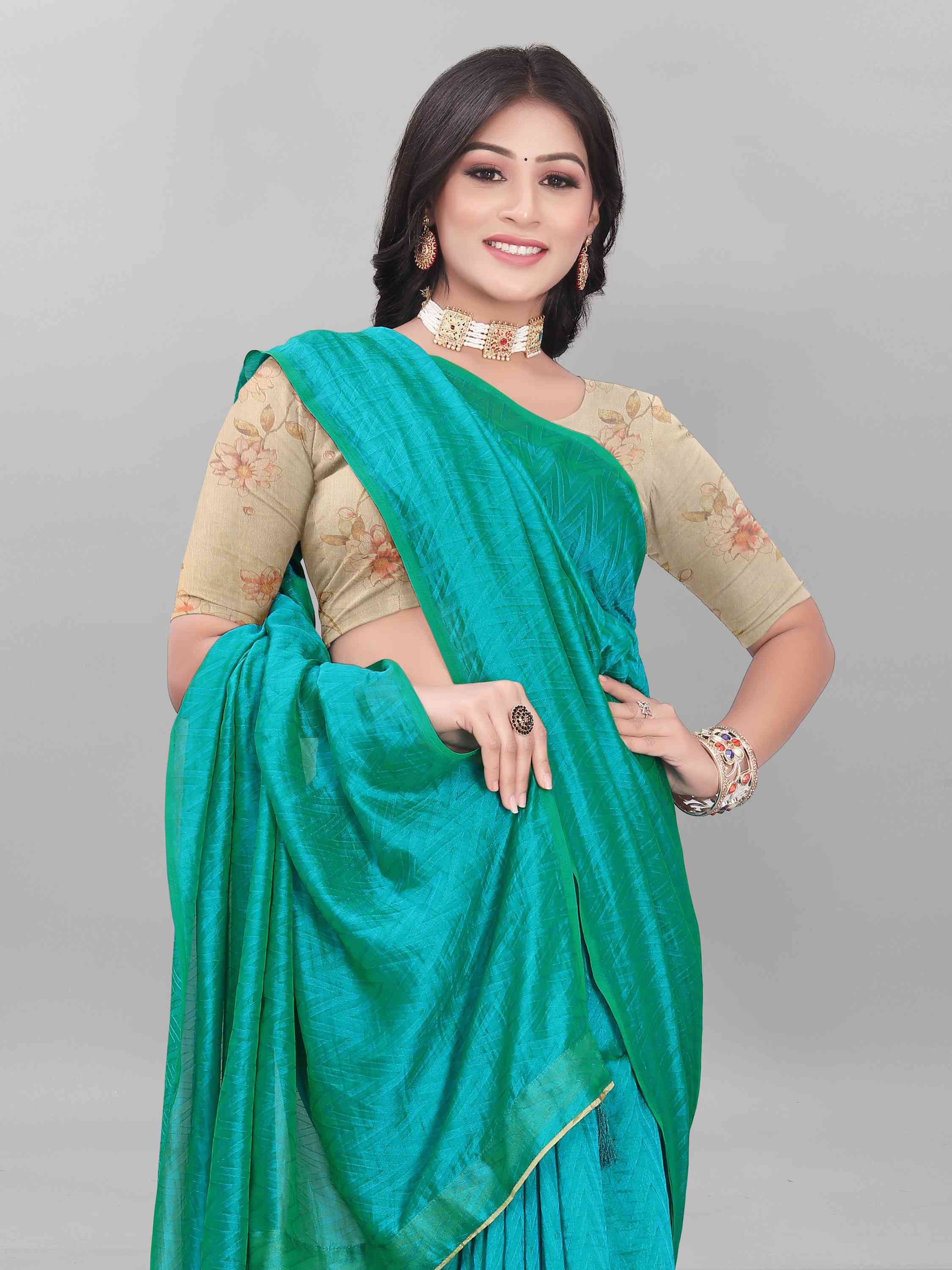 TURQUOISE SELF TEXTURED SAREE