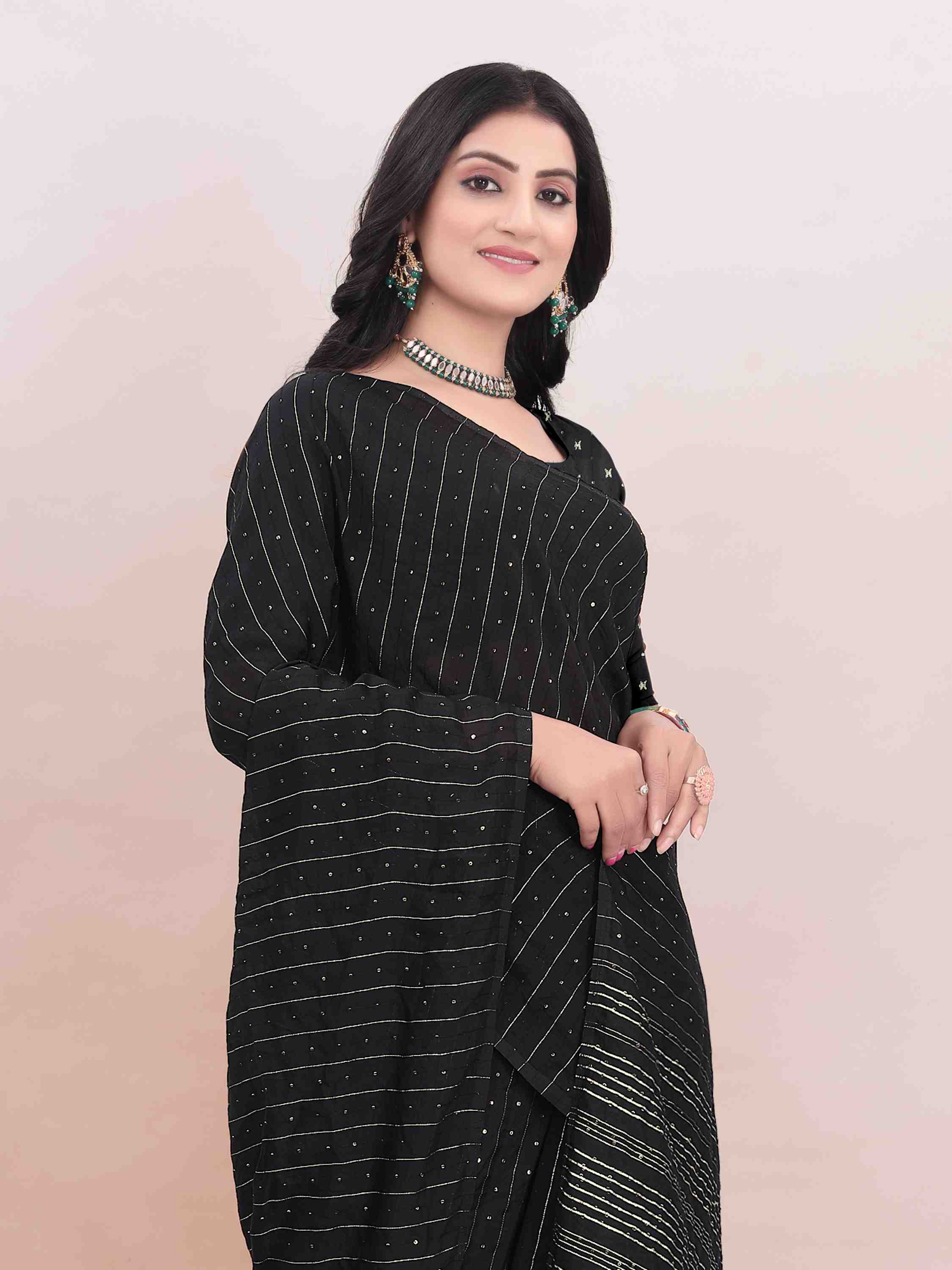 BLACK FIGARO LIVA SAREE WITH WEAVED SEQUENCE