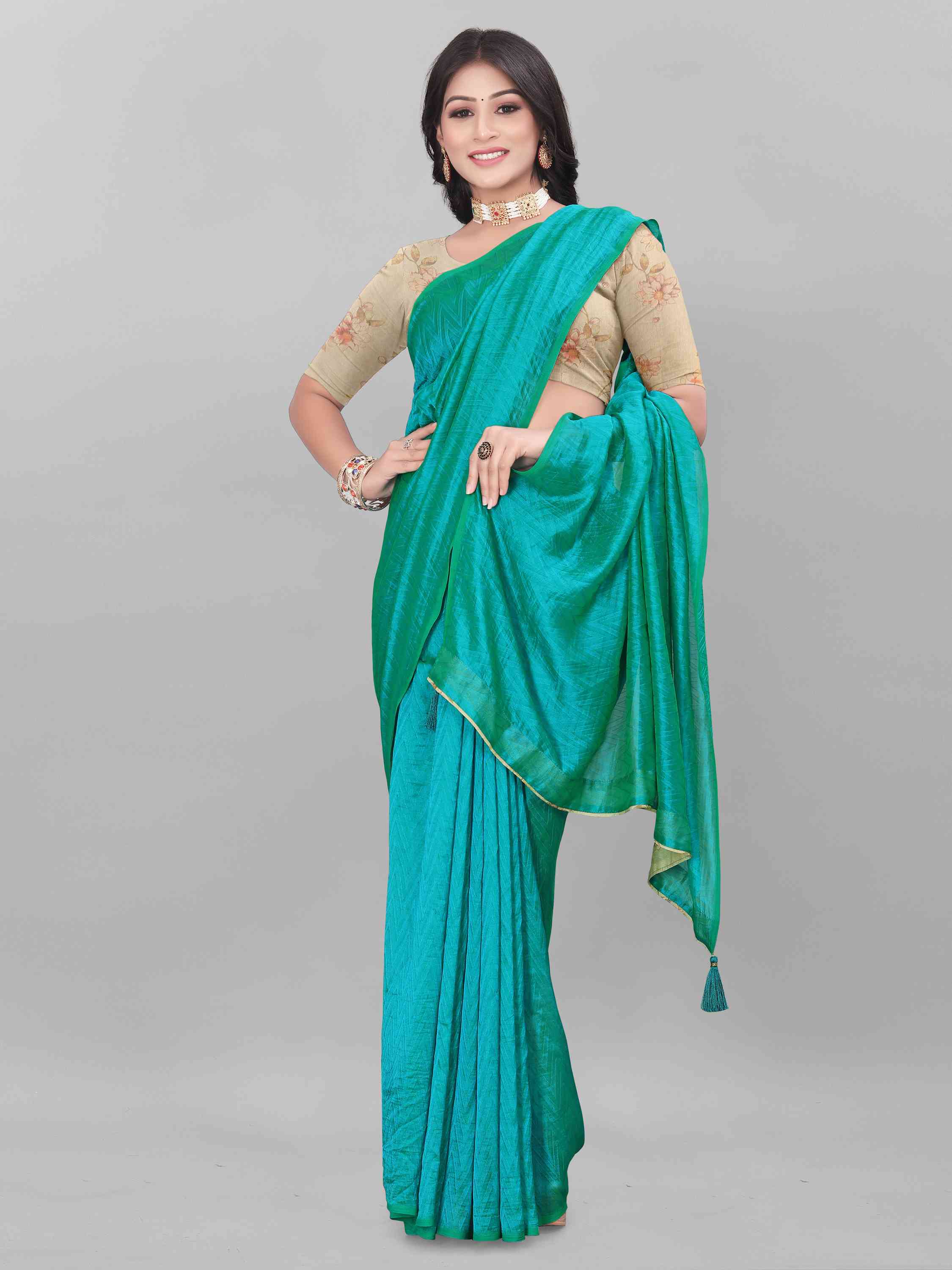 TURQUOISE SELF TEXTURED SAREE