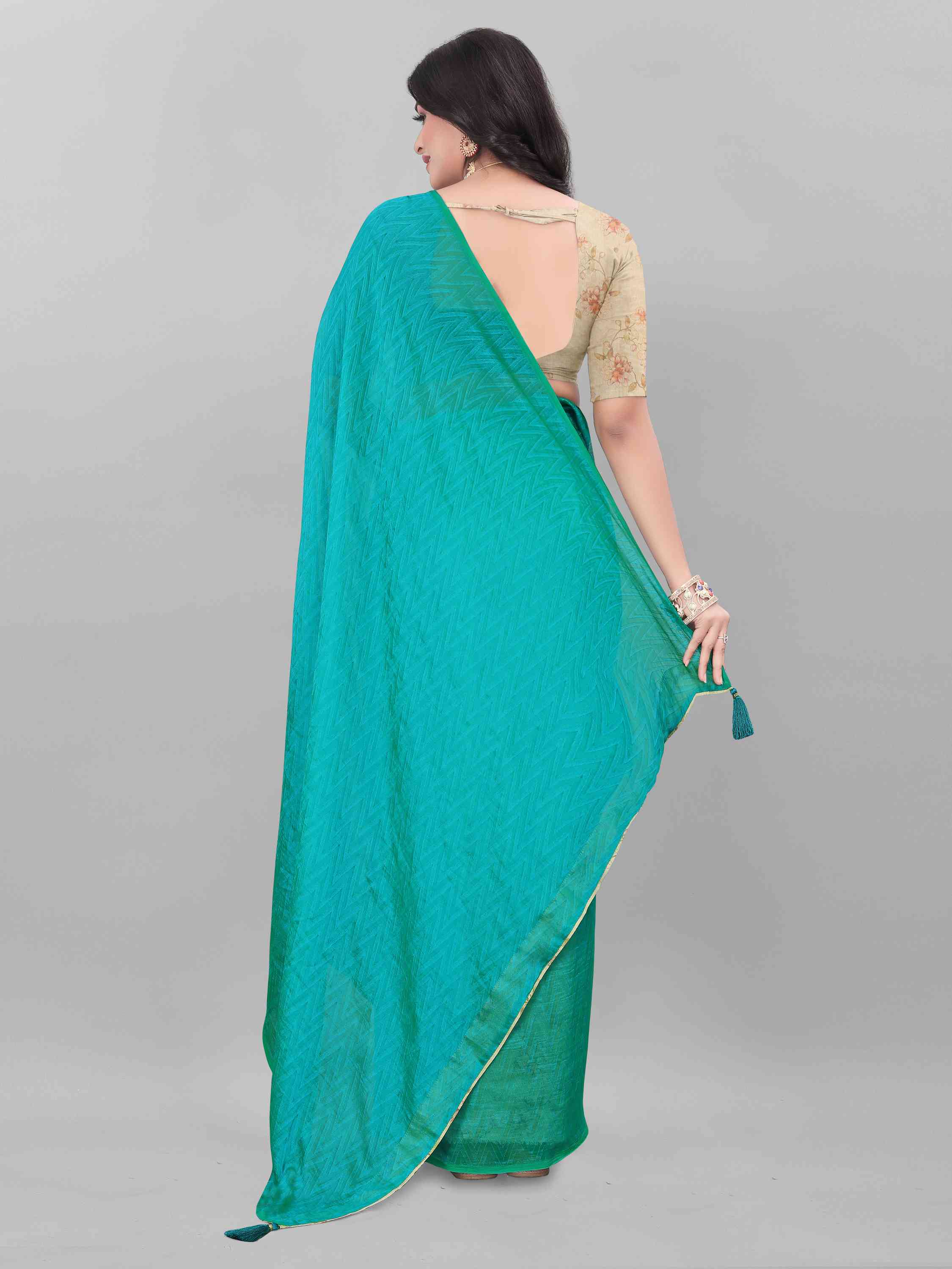 TURQUOISE SELF TEXTURED SAREE