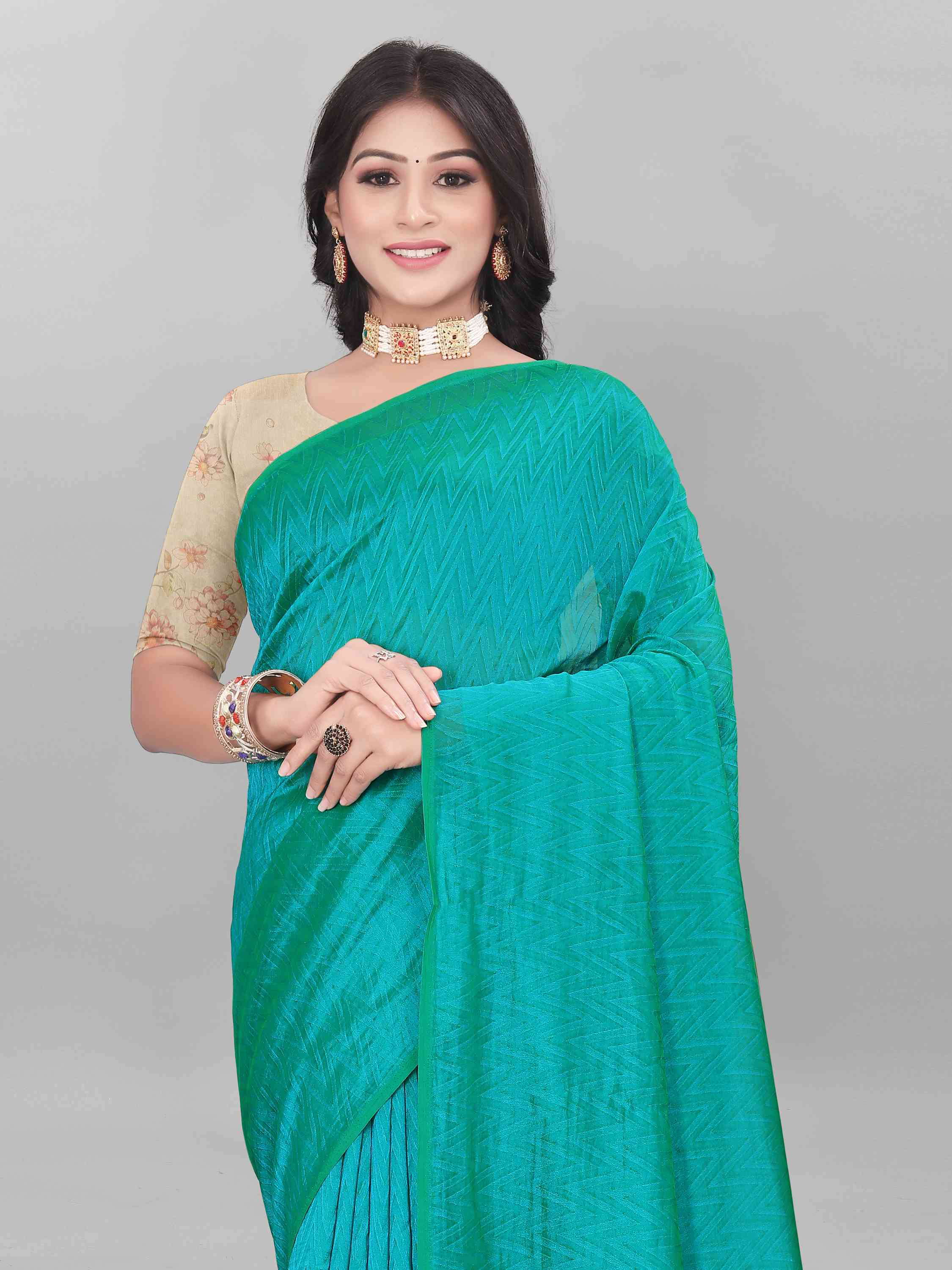 TURQUOISE SELF TEXTURED SAREE