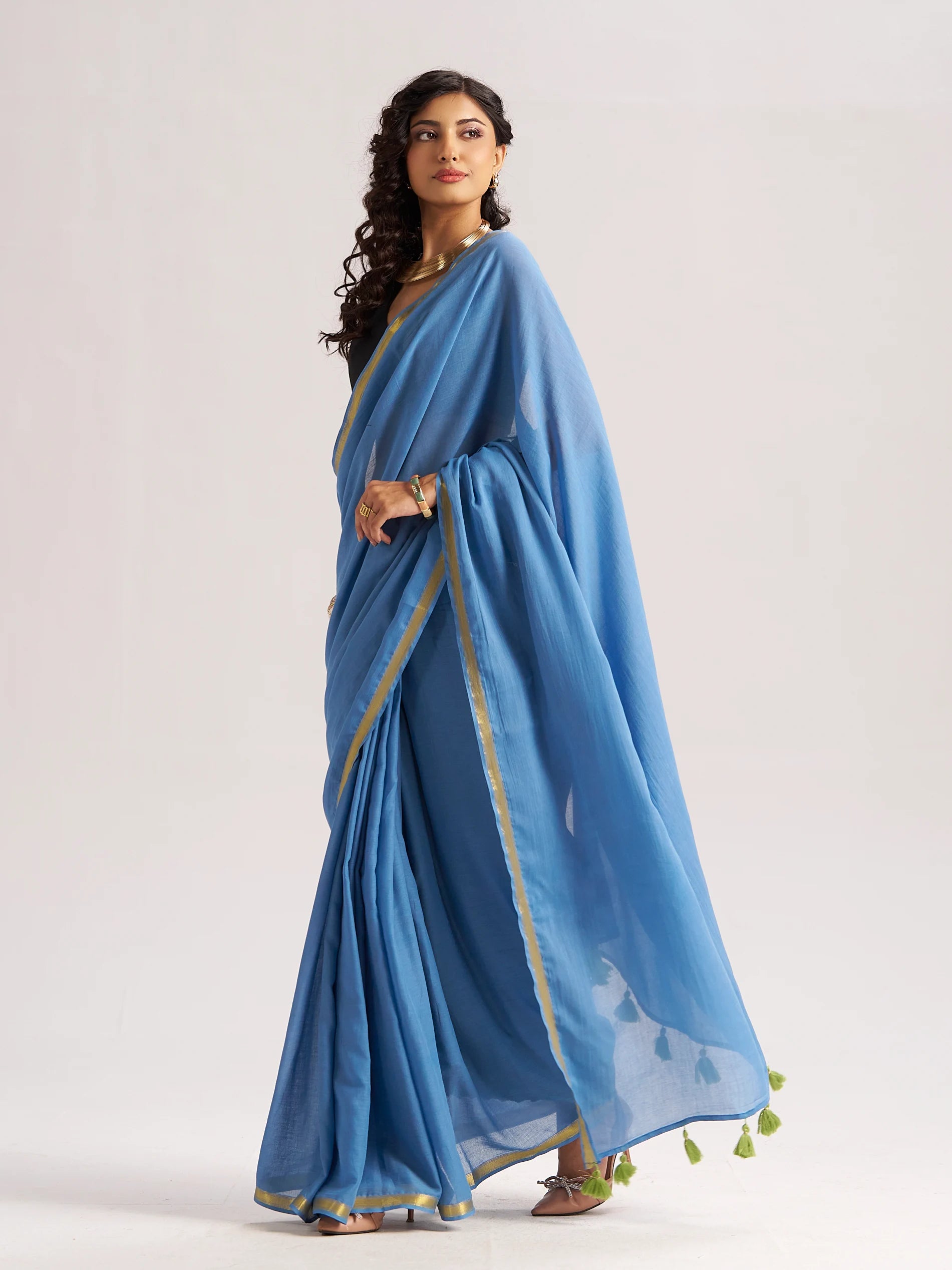 VISCOSE MUL LIVA SOLID SAREE WITH BLOUSE