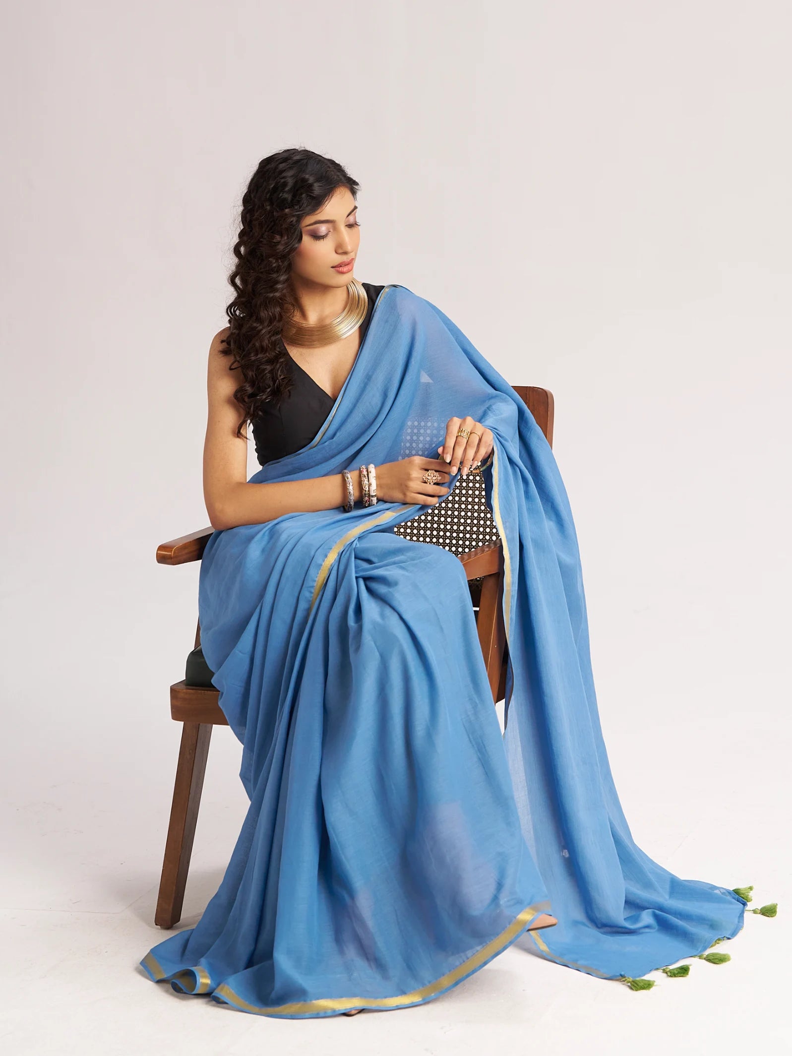VISCOSE MUL LIVA SOLID SAREE WITH BLOUSE