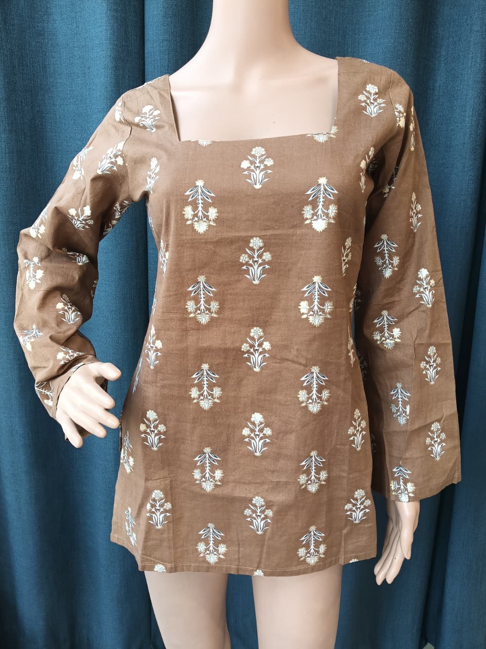 DUNGRANI HANDCRAFTED COFFEE COTTON FOIL PRINTED DRESS