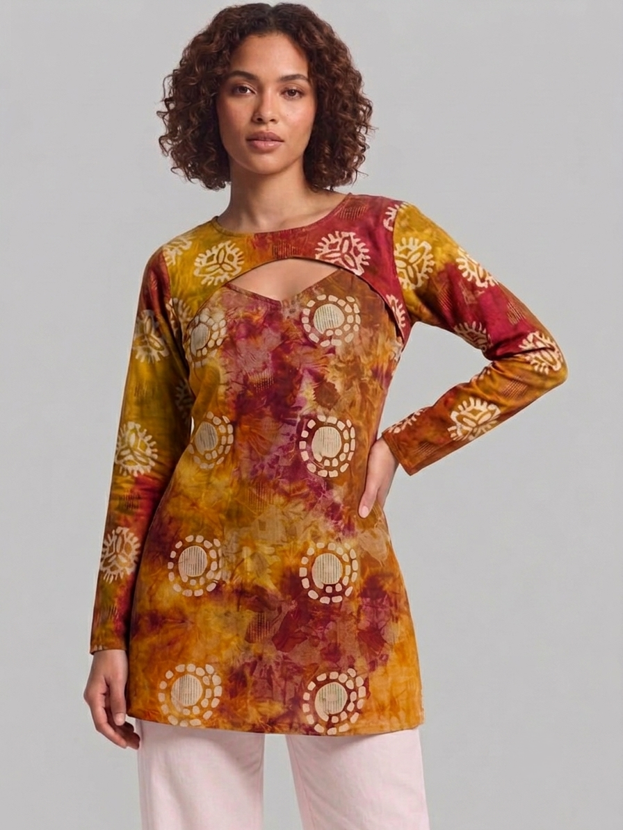 DUNGRANI HANDCRAFTED MUSTARD CC COIN 2 IN 1 BATIK DRESS