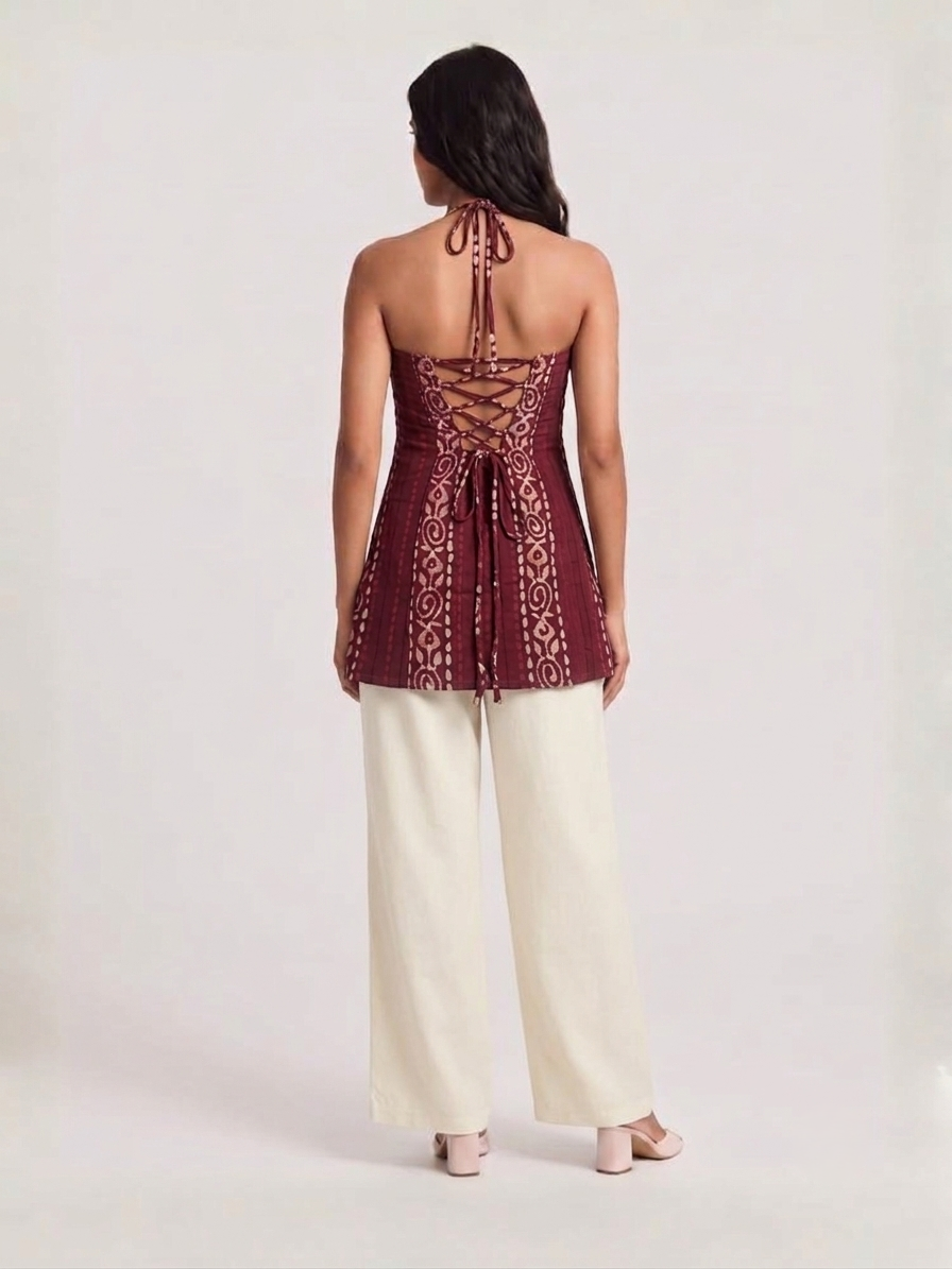 DUNGRANI HANDCRAFTED WINE COTTON COIN CHAIN BATIK DRESS