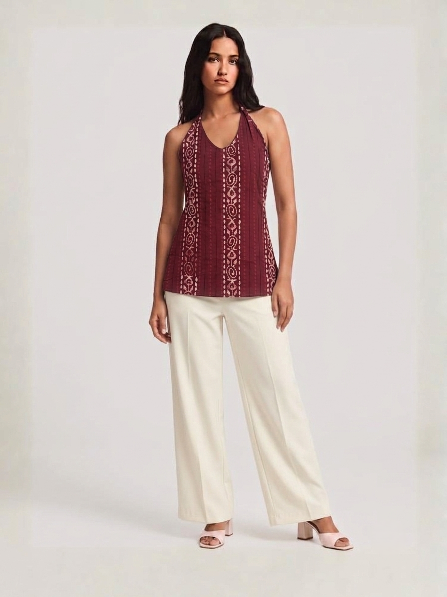 DUNGRANI HANDCRAFTED WINE COTTON COIN CHAIN BATIK DRESS