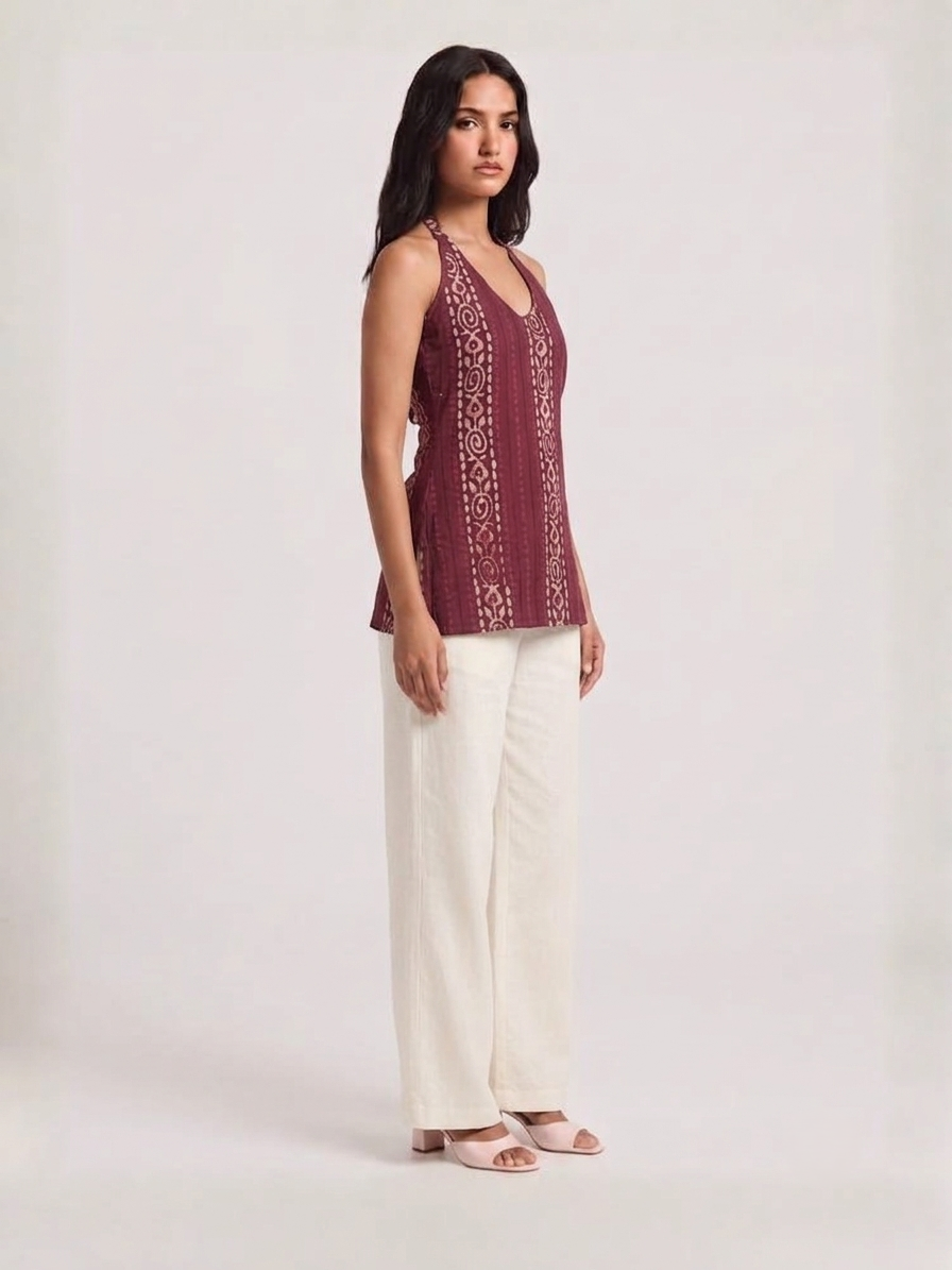 DUNGRANI HANDCRAFTED WINE COTTON COIN CHAIN BATIK DRESS