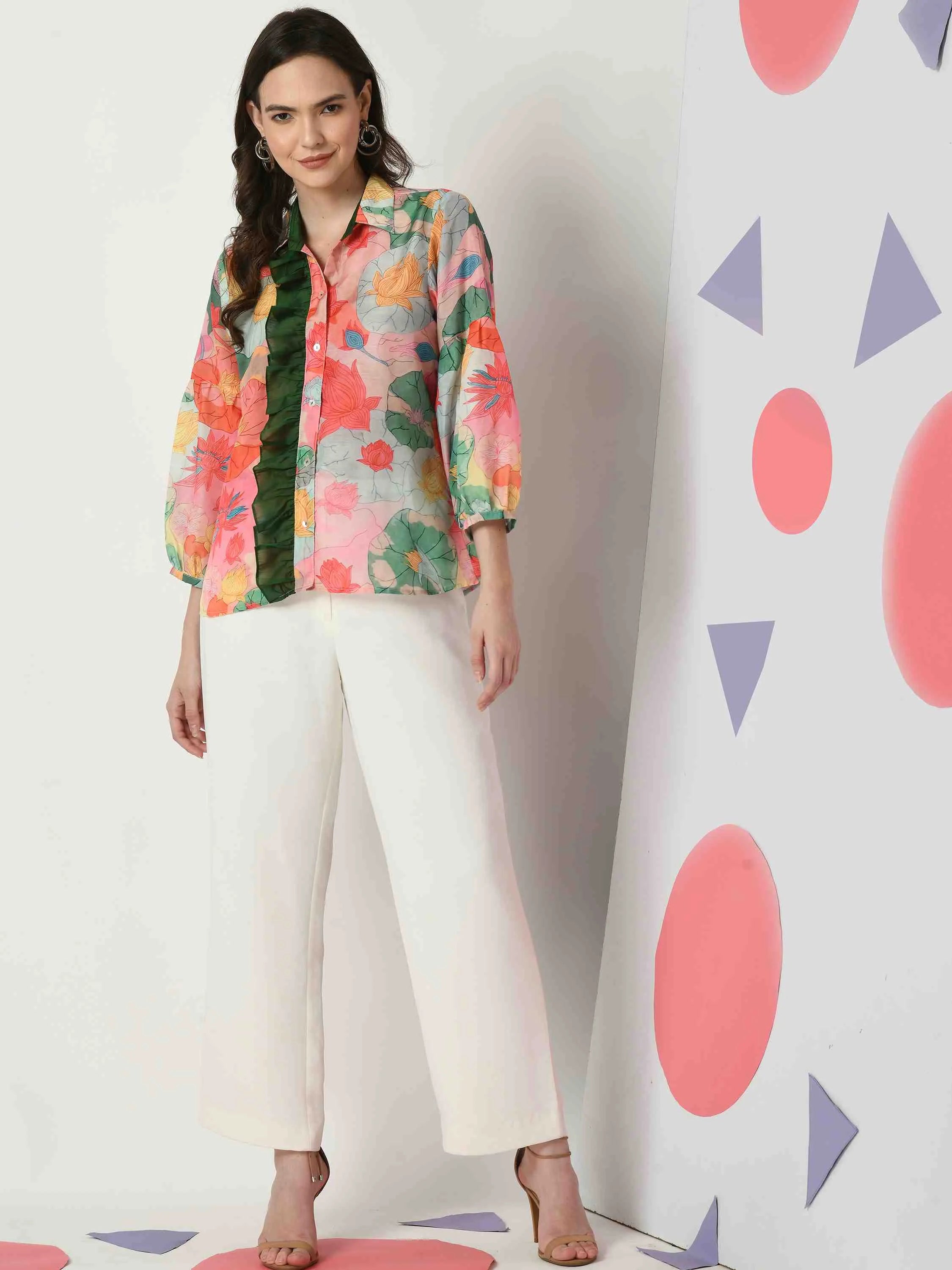 MULTI COLOR POLY MUSLIN TROPICAL PRINTED SHIRT