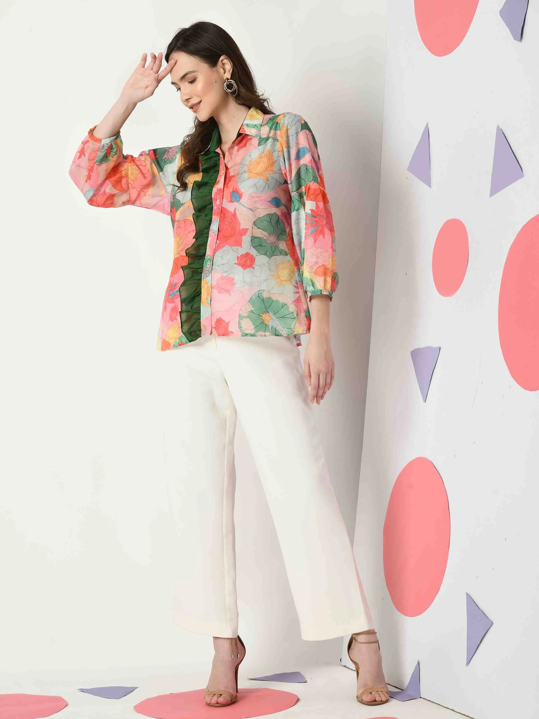 MULTI COLOR POLY MUSLIN TROPICAL PRINTED SHIRT